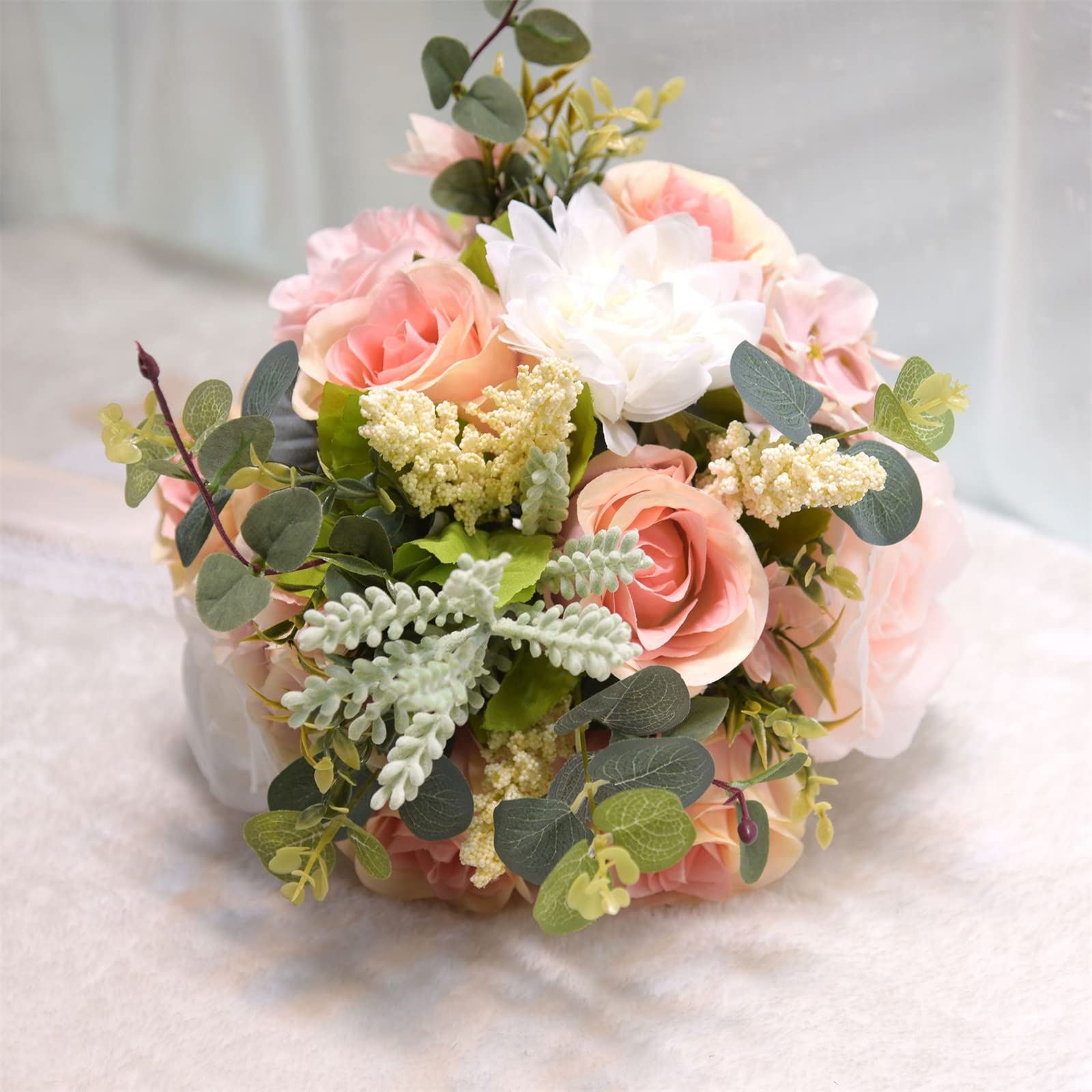 Bouquet di rose artificiali in seta, fatto a mano, per sposa o per feste.
