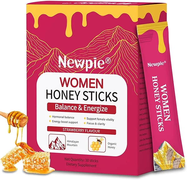 Shilajit Honey Sticks for Women,Himalayan Pure Strawberry Flavour Honey Sticks Energy Boost High Potency Herbal Blend for Energy Boost & Immune Support 30 Sticks (1)