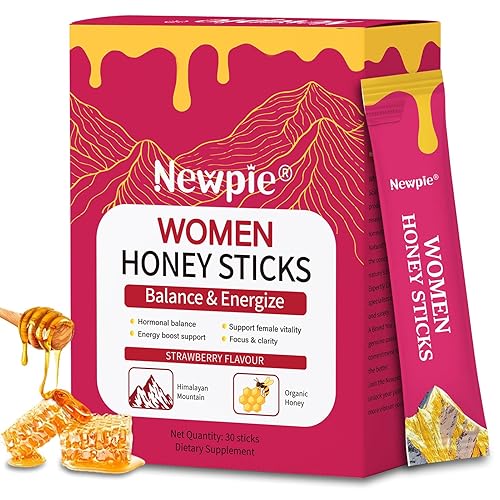 Shilajit - Palitos de miel para mujer, sabor a fresa pura del Himalaya, mezcla de hierbas de alta potencia para impulso de energía y apoyo