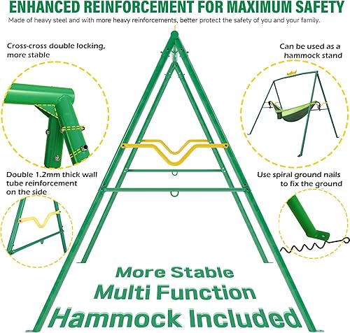 Miniatura 4 de PANGU Crown - Columpio y hamaca 2 en 1, juego de columpio de 2 asientos de 460 libras para patio trasero, juego de columpios para niños al aire