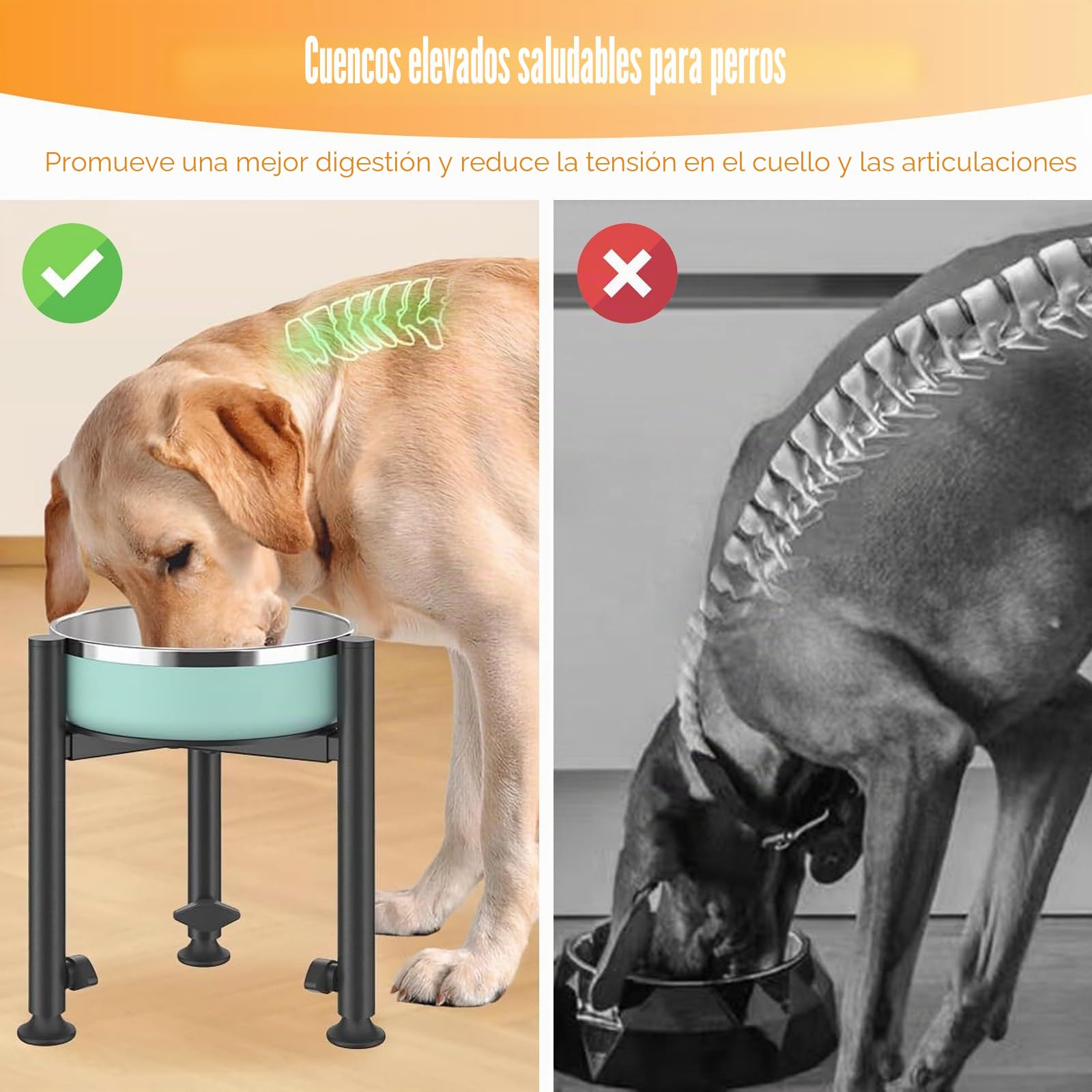 Comedero para perros elevado, 4 alturas ajustables, comedero para perros soporte, ancho ajustable 17-30 cm, cuenco de agua de metal, soporte para cuencos de perro para perros grandes, medianos