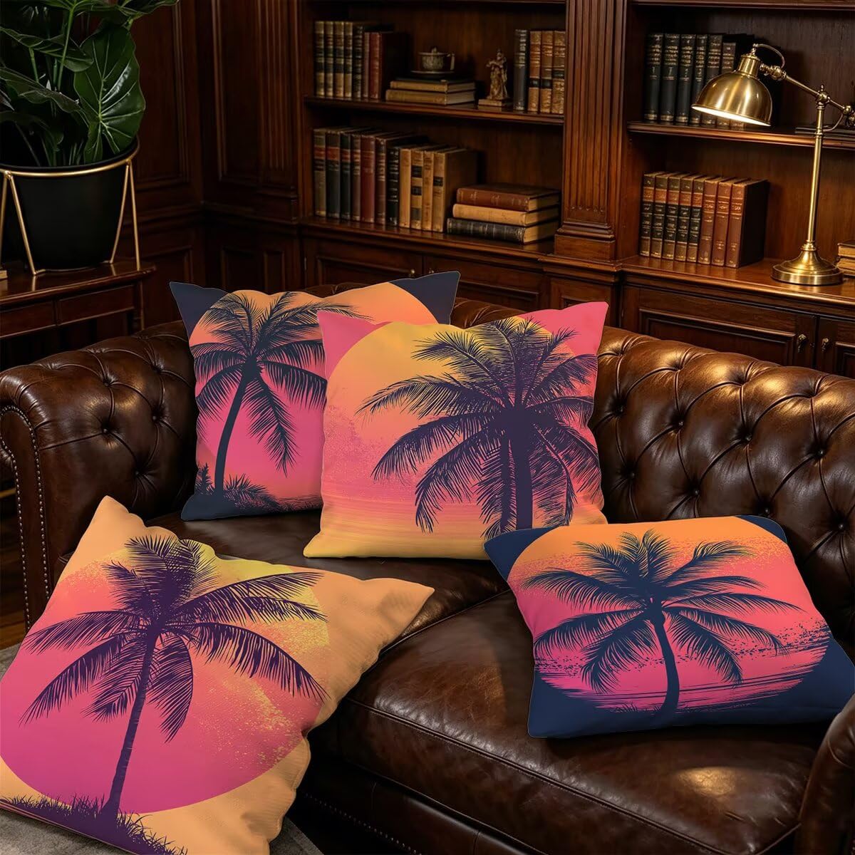 Federe Cuscini Divano 55x55 cm, Arancia Cuscini per Divano, Velluto Federe Cuscino Letto Impermeabili Set da 4, Copricuscini Estate Motivo con Cerniera Invisibile Design per Sofá, Regalo Donna F-13