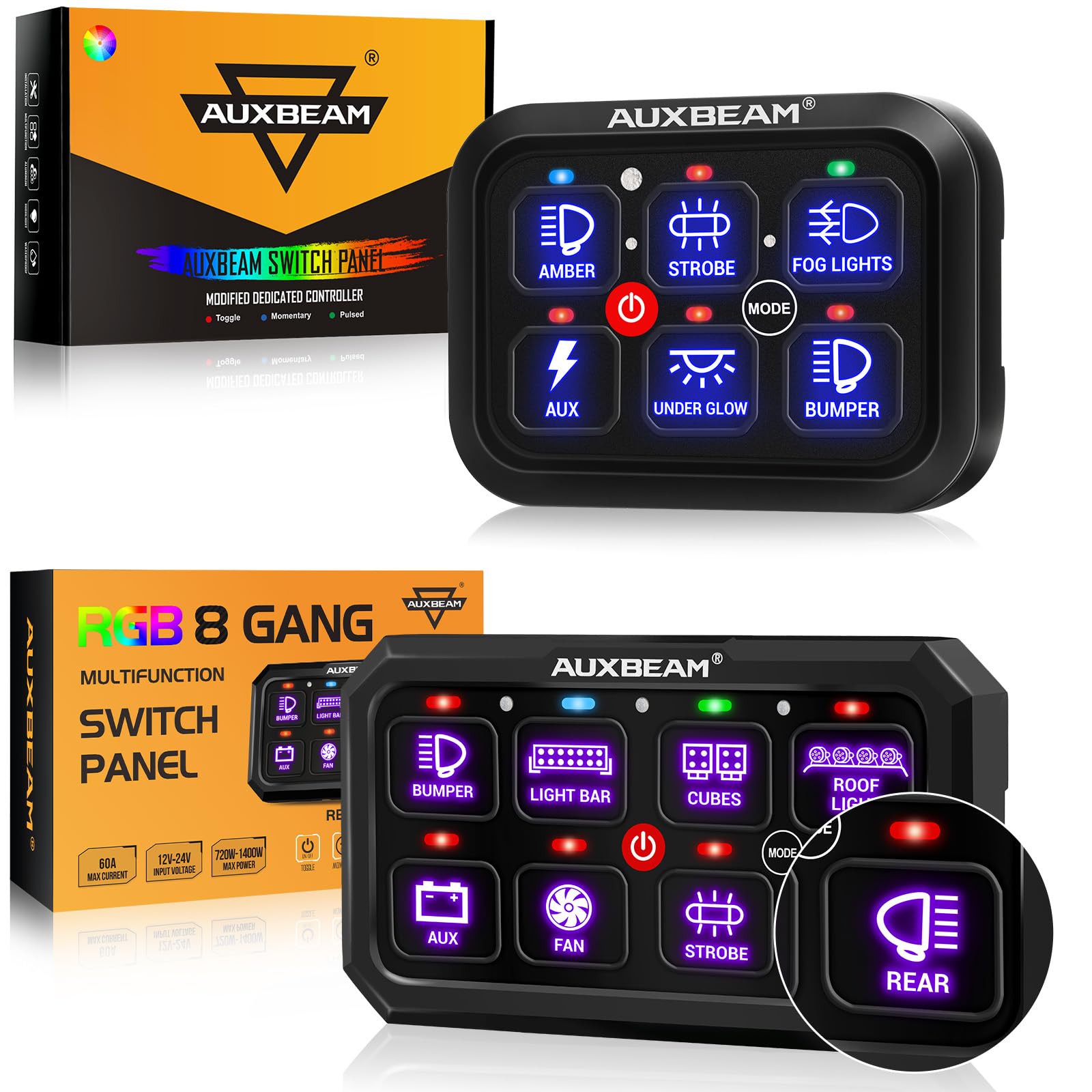 パーツ AUXBEAM 6 Gang Switch Panel System Amazon.com: Auxbeam 6 Gang RGB RA60 Switch Panel w/3 Lighting