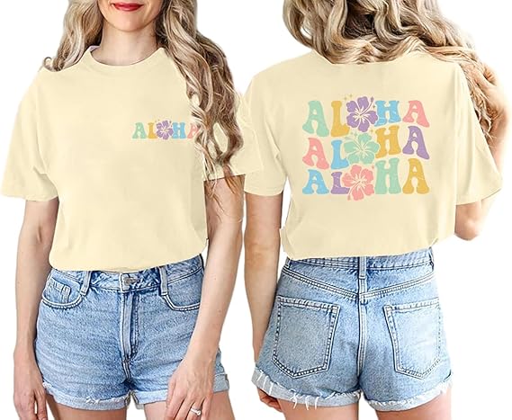 Hawaiian Shirt for Women Hawaii Family Vacation Graphic T-Shirt Summer Trip Vintage Tee Floral Tropical