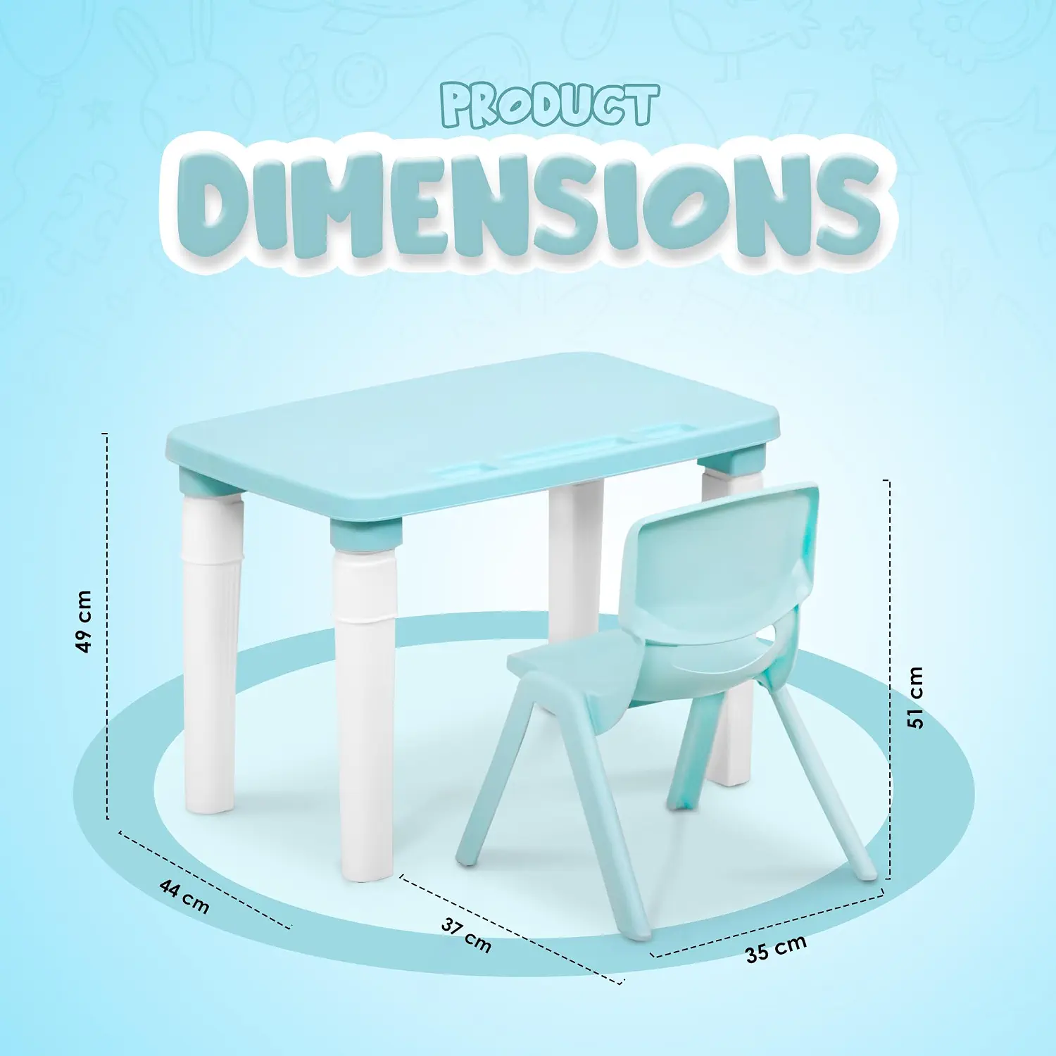 Buy Blue Table and Chair Set Kids Strong & Durable Plastic Made ...