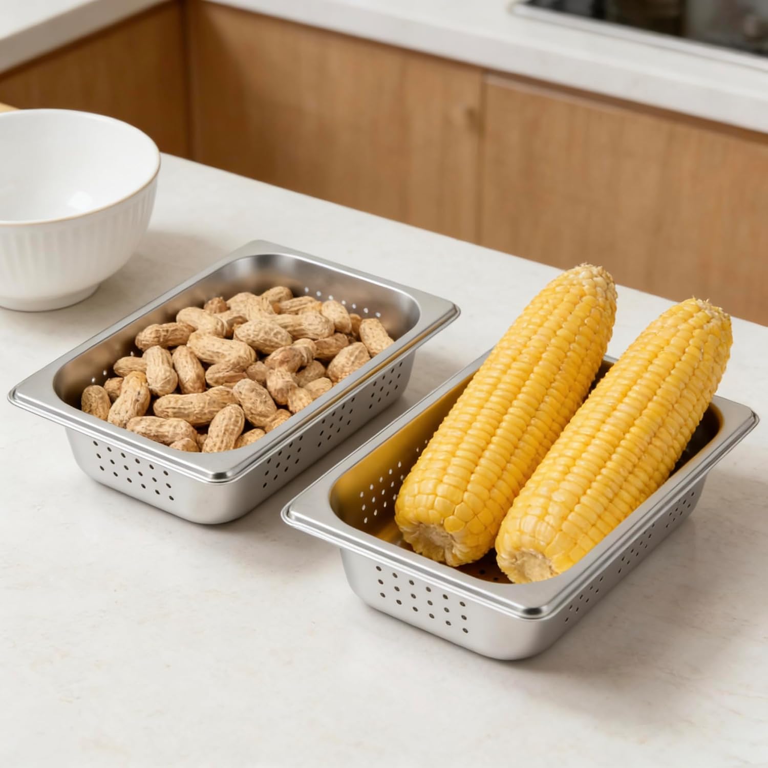 2 Pcs Filtering Pans, 2"Deep Anti-Jam Perforated Pan Stainless Steel Steam Pan Filter Basket, 1/3 Size Vegetable Fruit Washing Basin Food Pans Chafing for Hotel Catering Kitchen Restaurant
