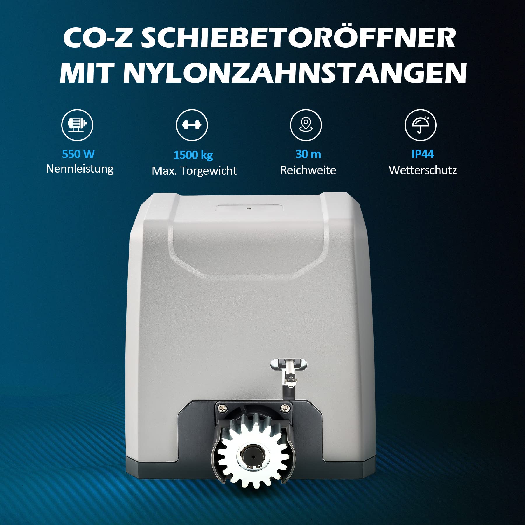 CO-Z Napęd do bramy przesuwnej, zestaw do 1500 kg, napęd do bramy garażowej 550 W, z 2 pilotami zdalnego sterowania, otwieracz bramy z 12 nylonowymi drążkami zębatymi przesuwnymi AC