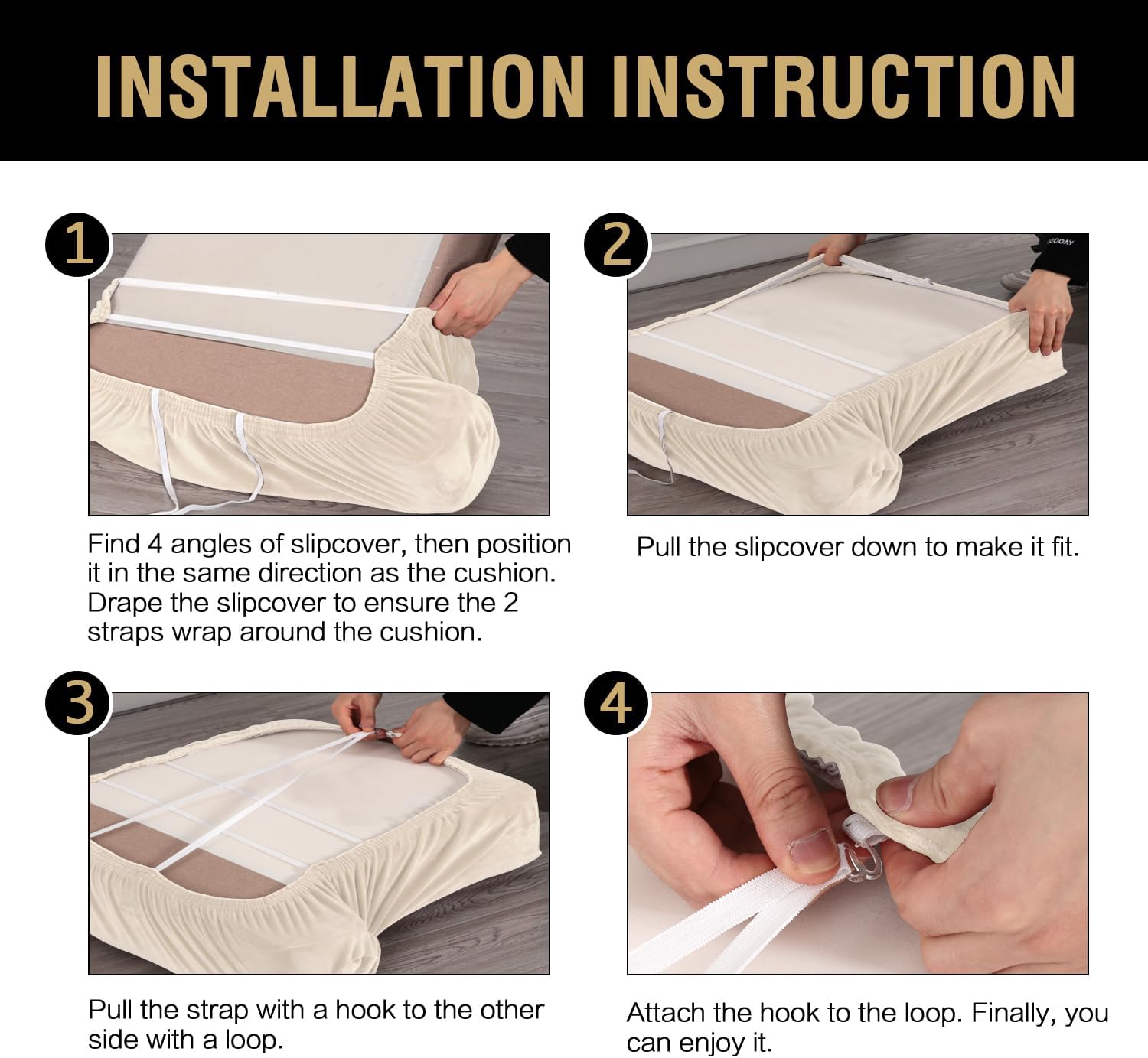 H.VERSAILTEX Stretch Velvet 3 Piece T Cushion Sofa Slipcovers for Living Room Individually Sofa Covers for 3 Seat Cushion Covers Stay with Elastic Bands (Sofa, Cream)