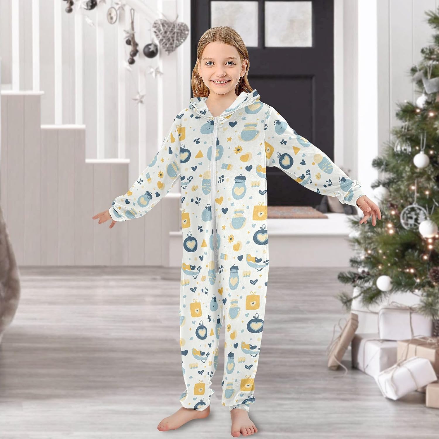Unisex Onesie Zip Up Hooded One-Piecing Loungewear Sleepwear for Unisex 4-14Y