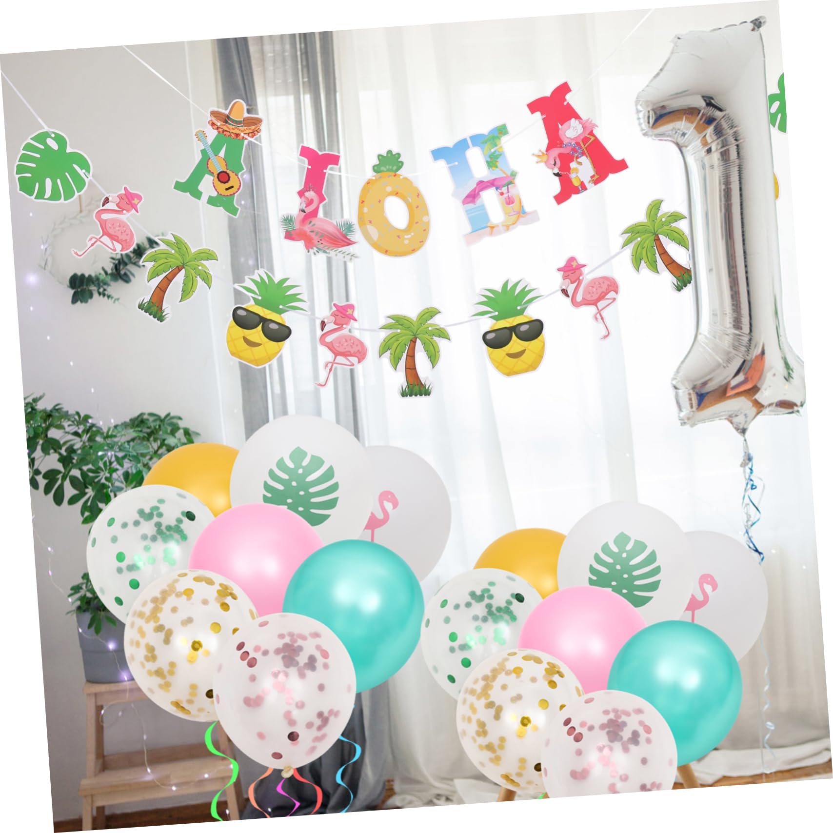1set Decorazioni Per Compleanno Aloha Di Palloncini e Banner Riutilizzabili Per Feste Tema Hawaii Materiali Leggeri e Sicuri Facile Creazione Di Decorazioni Personalizzate Per