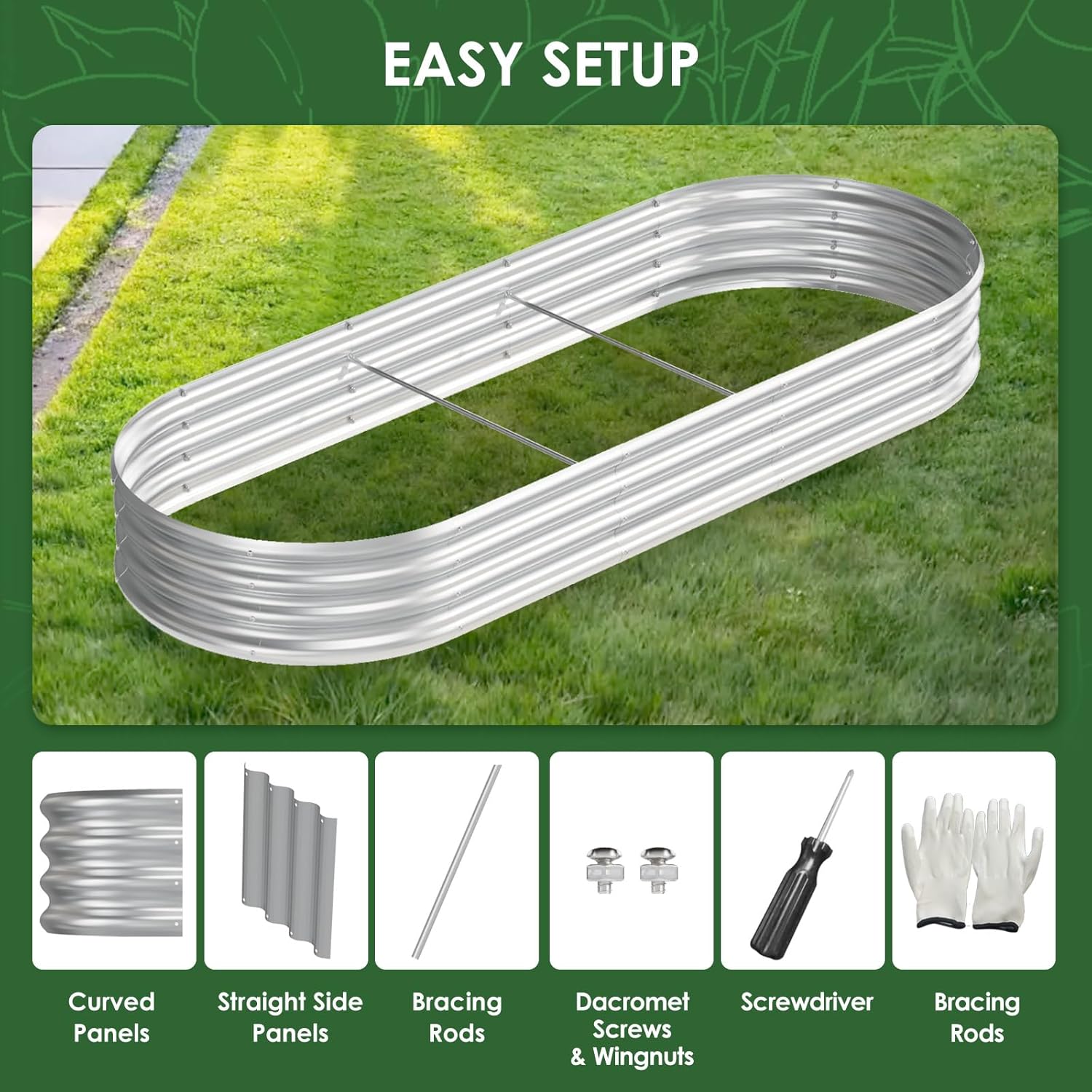 4 Pack 8×3×1 feet Outdoor Galvanized Raised Garden Bed Kit, Oval Metal Planter Box for Vegetables, Flowers, Herb, Silver