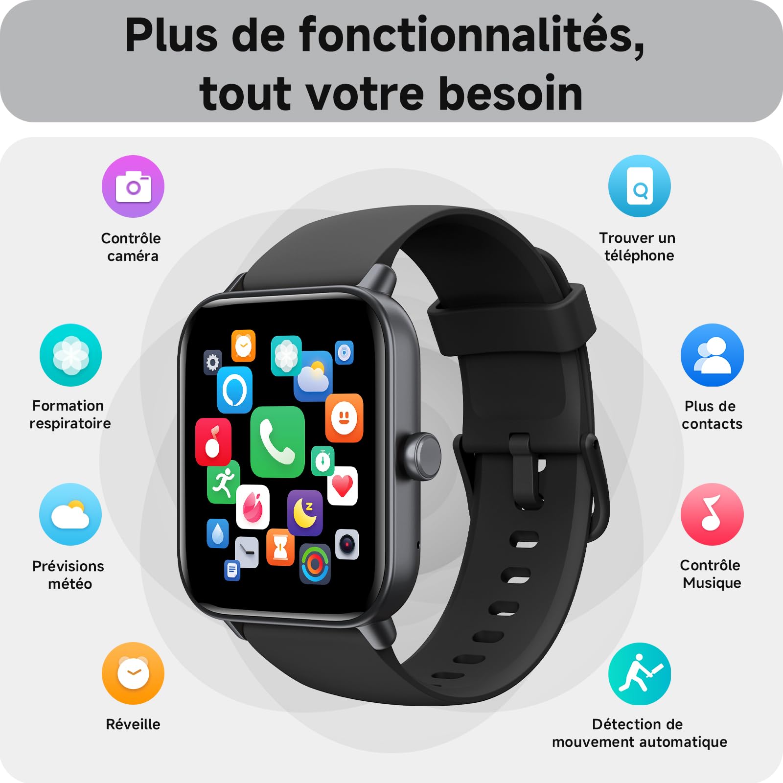 Montre Connectée Homme Femme avec Appel Bluetooth,1,85" Smartwatch avec Moniteur de Fréquence Cardiaque Sommeil,Montre de Sport 120+ Modes Podomètre Fitness Tracker,Montres pour Samsung/Android/iOS