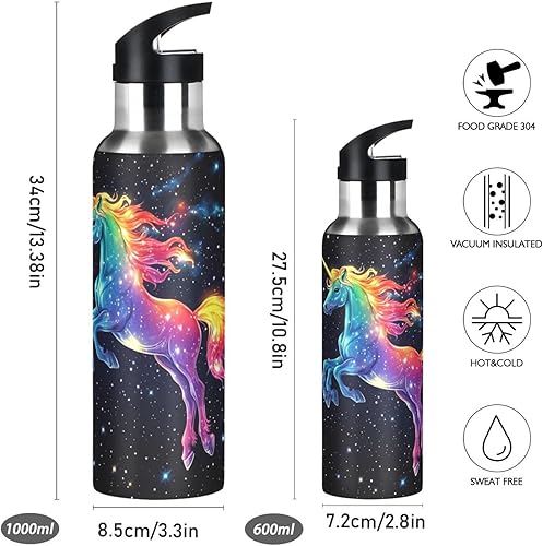 Vista 2 de Kcldeci Unicorn Rainbow Galaxy - Botella de agua deportiva de 20 onzas, tapa de pajilla, a prueba de fugas, aislamiento al vacío, botellas de agua