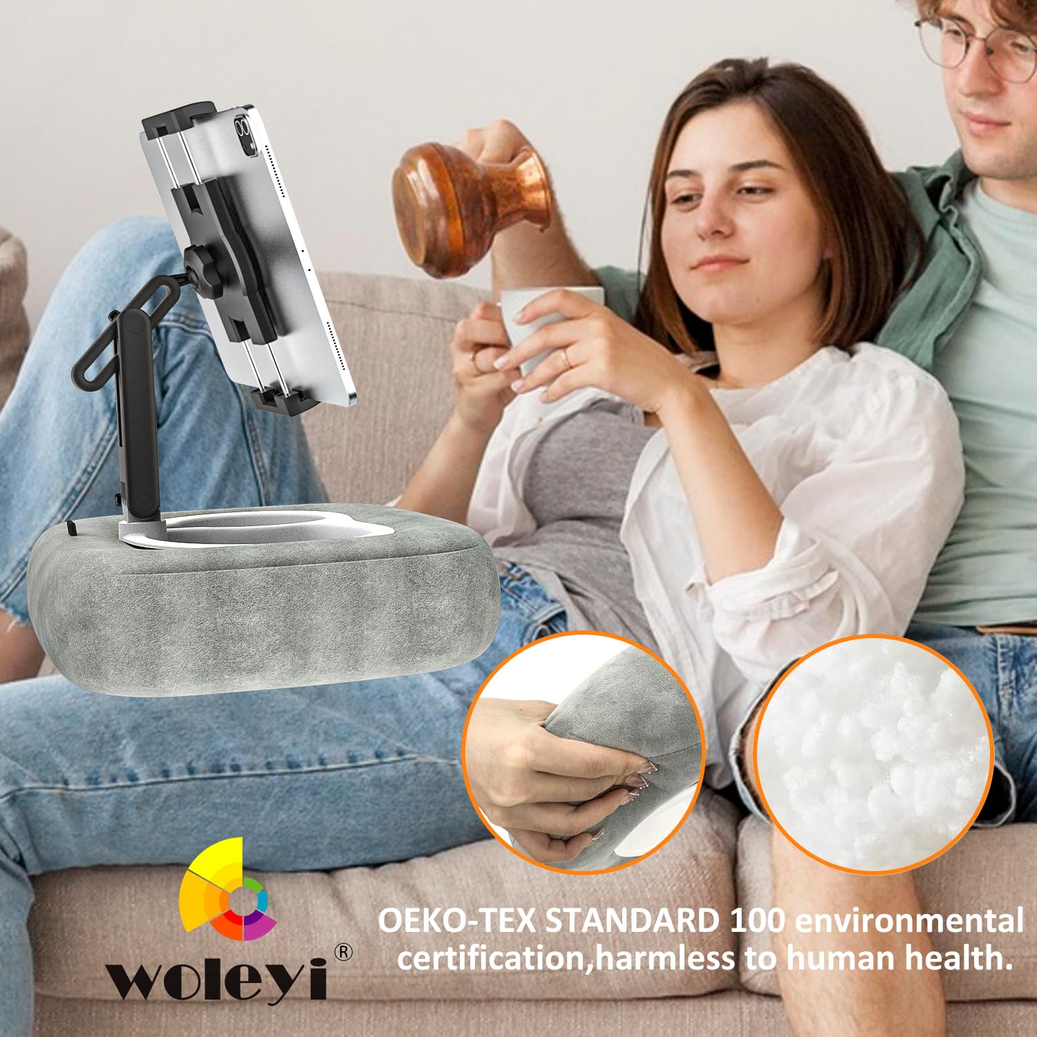 Soporte Tablet Almohada [Tejido Suave y Cómodo] Ajustable Soporte Almohada Tablet para Cama, Regazo, Mesa, para iPad, Galaxy Tab, Kindle, Fire, Tabletas y Móvils de 4-13", Gris