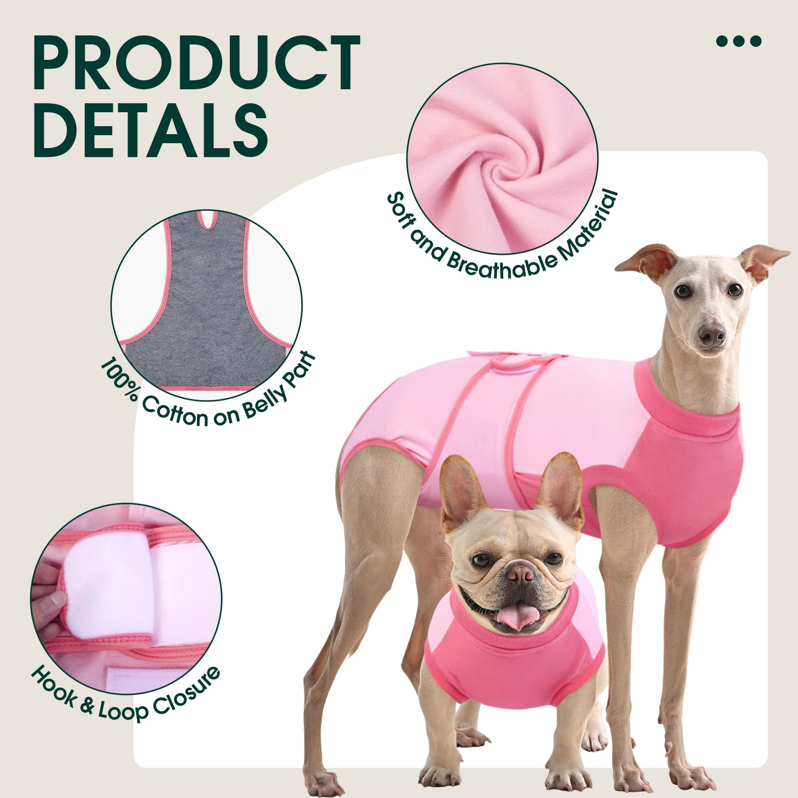 Kuoser Dog Recovery Suit M, Post Surgery Suit for Female & Male Dogs, Adjustable Surgical Onesie with Open Belly Design - Image 3