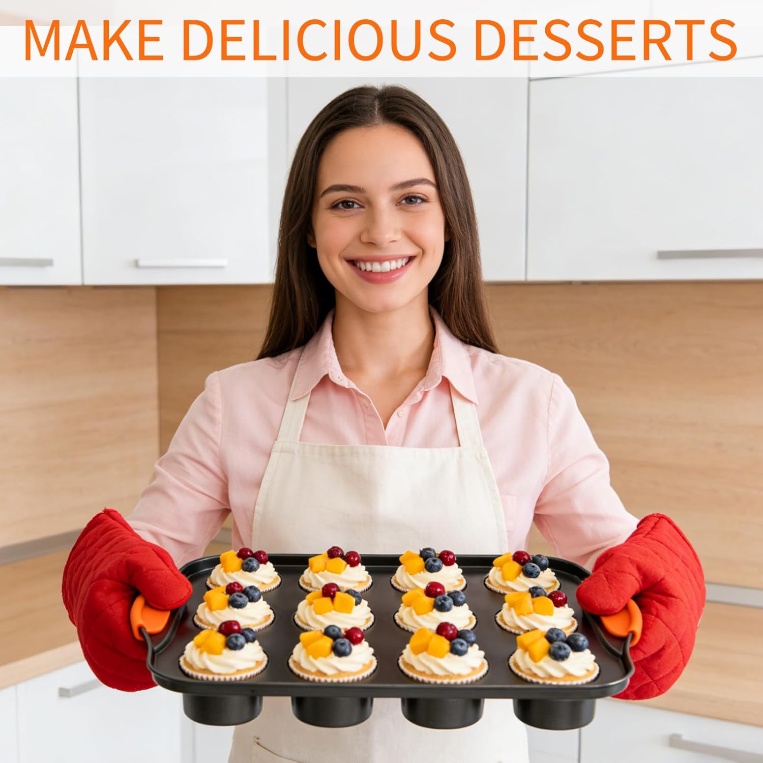 2 Pack Mini Cheesecake Pans, 12 Cavity Small Muffin Tray with Silicone Grip Handles Nonslip, Removable Bottom Cupcake Baking Supplies for Kitchen