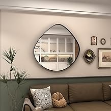 Malik Mirror Wood ALFA Design Irregular Wall Mounted Mirror Asymmetric Oval Small Decorative Mirror Framed Hanging Mirrors for Home Farmhouse Entryway Porch Housewarming 24 inch Mirror (Black)