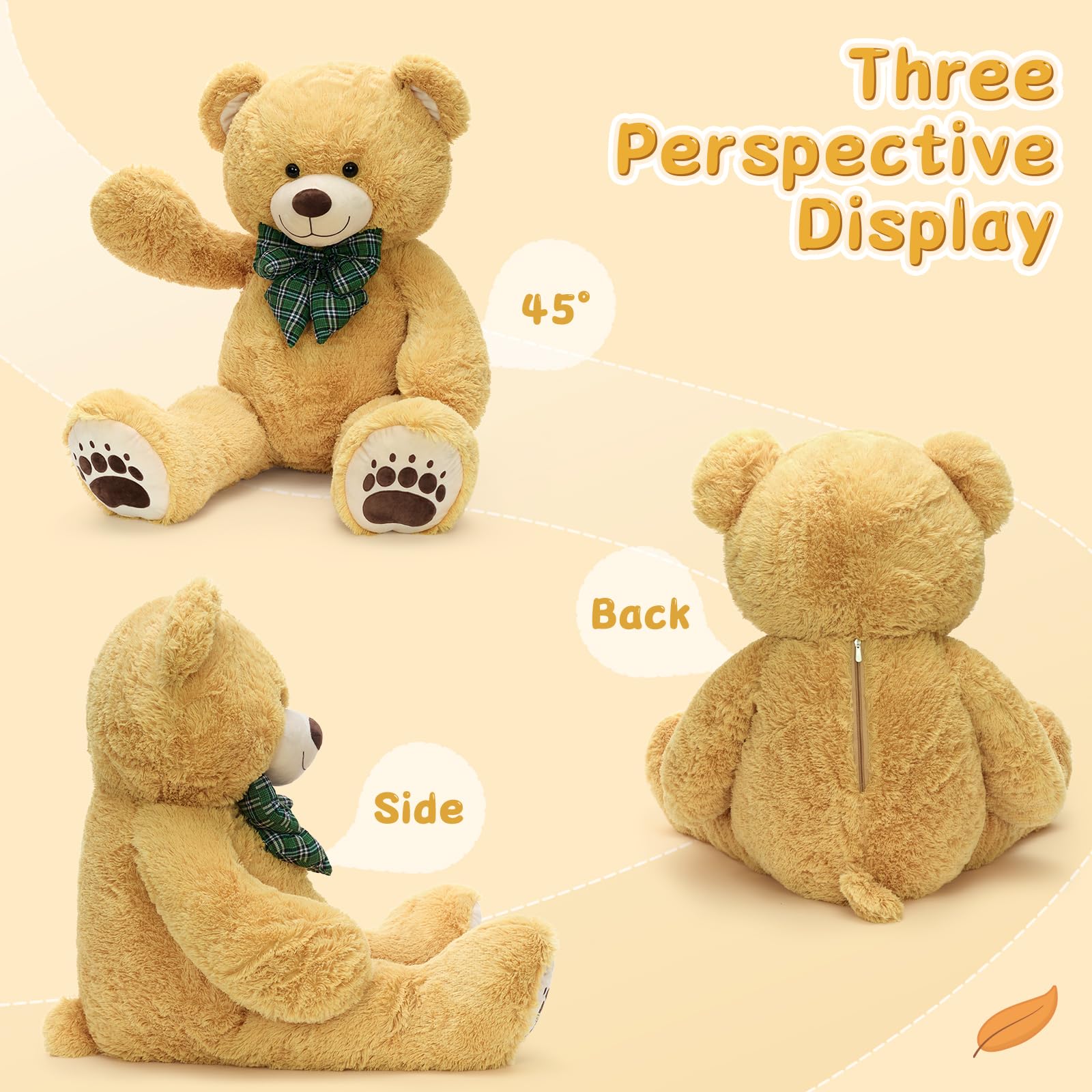MorisMos Hellbrauner Teddy, 120cm Teddybär groß XXL, Weich Kuschelbär Plüschbär Fraun,Teddys Bär Kuscheltier XXL Stofftier Plüschtier