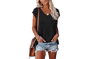 Womens Summer Tops 2024 Cap Sleeve Trendy Tank Tops V Neck Loose Fit Shirts