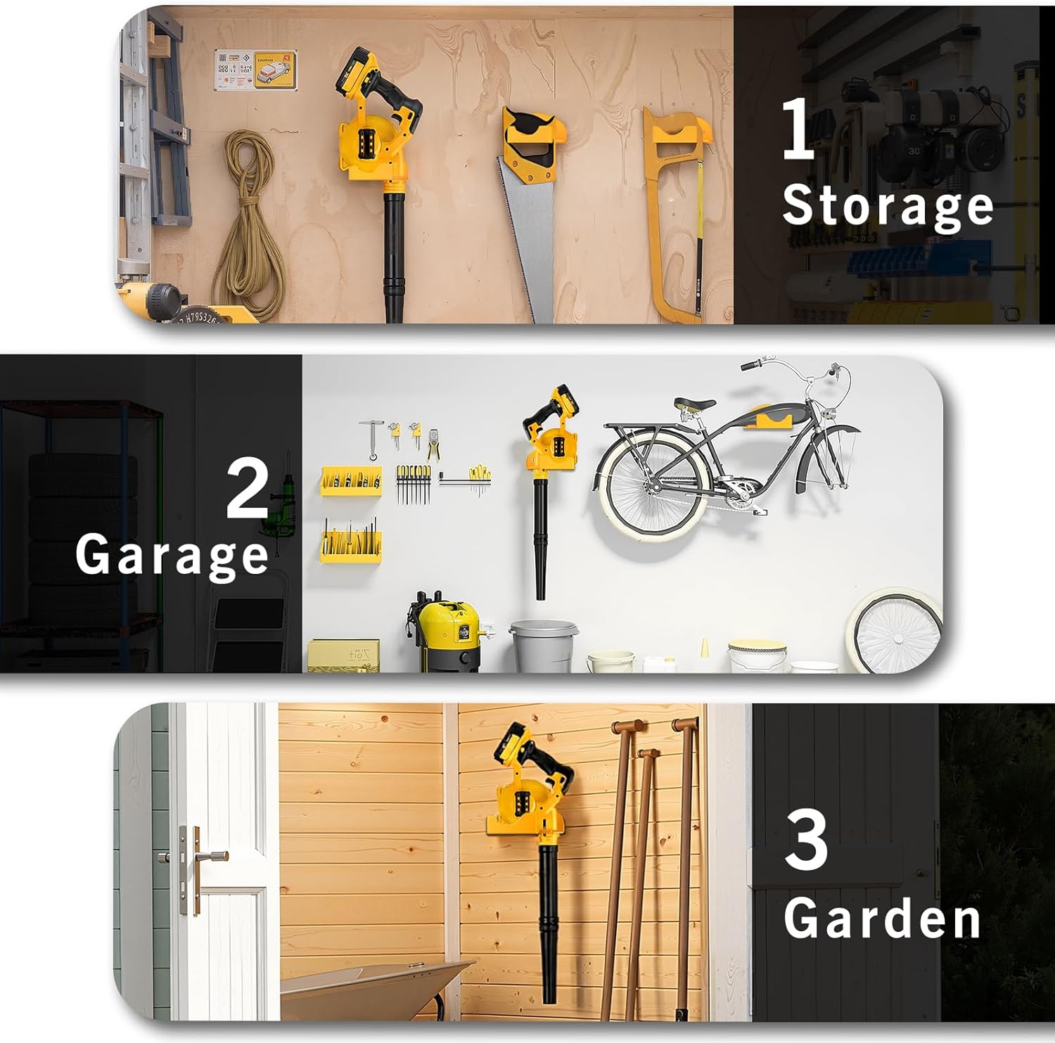 Leaf Blower Rack & Chainsaw Hanger Bundle for De-Walt, Heavy-Duty Wall Mount Tool Storage Set – DCE100B Blower Holder with Chainsaw Wall Rack for Garage, Shed & Workshop Organization