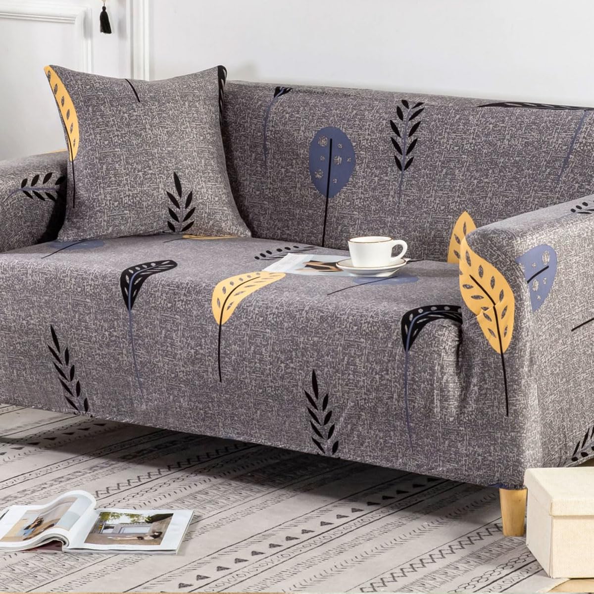 QQWBHJ Sofa Covers 1 2 3 4 Seater High Stretch Couch Covers Printed Pattern Sofa Covers Universal Sofa Slipcover All-inclusive Couch Covers Furniture Protector for D(Size:1 Seater (90-140cm),Color:K)