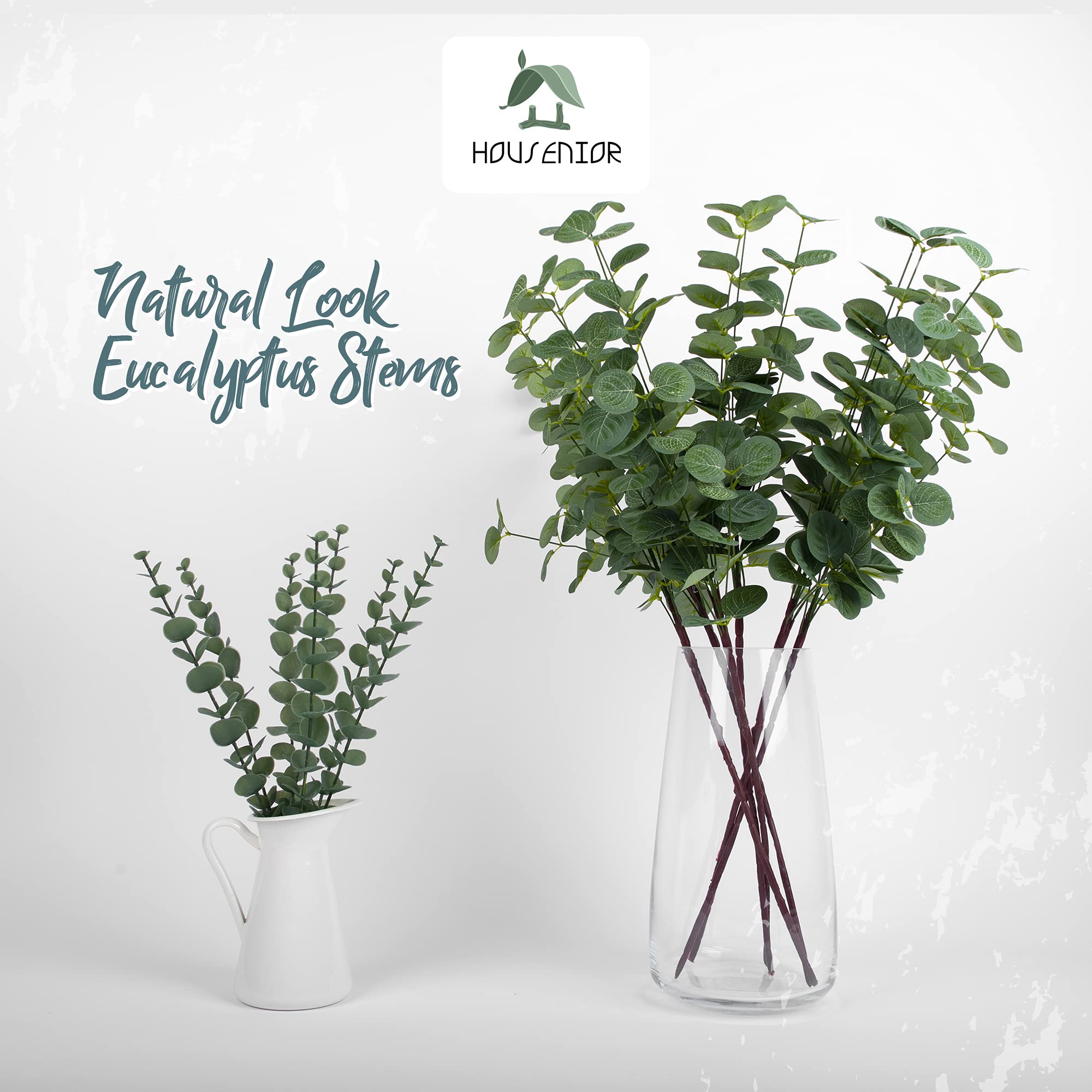 12 Artificial Eucalyptus Stems with Fake Leaves Decorative