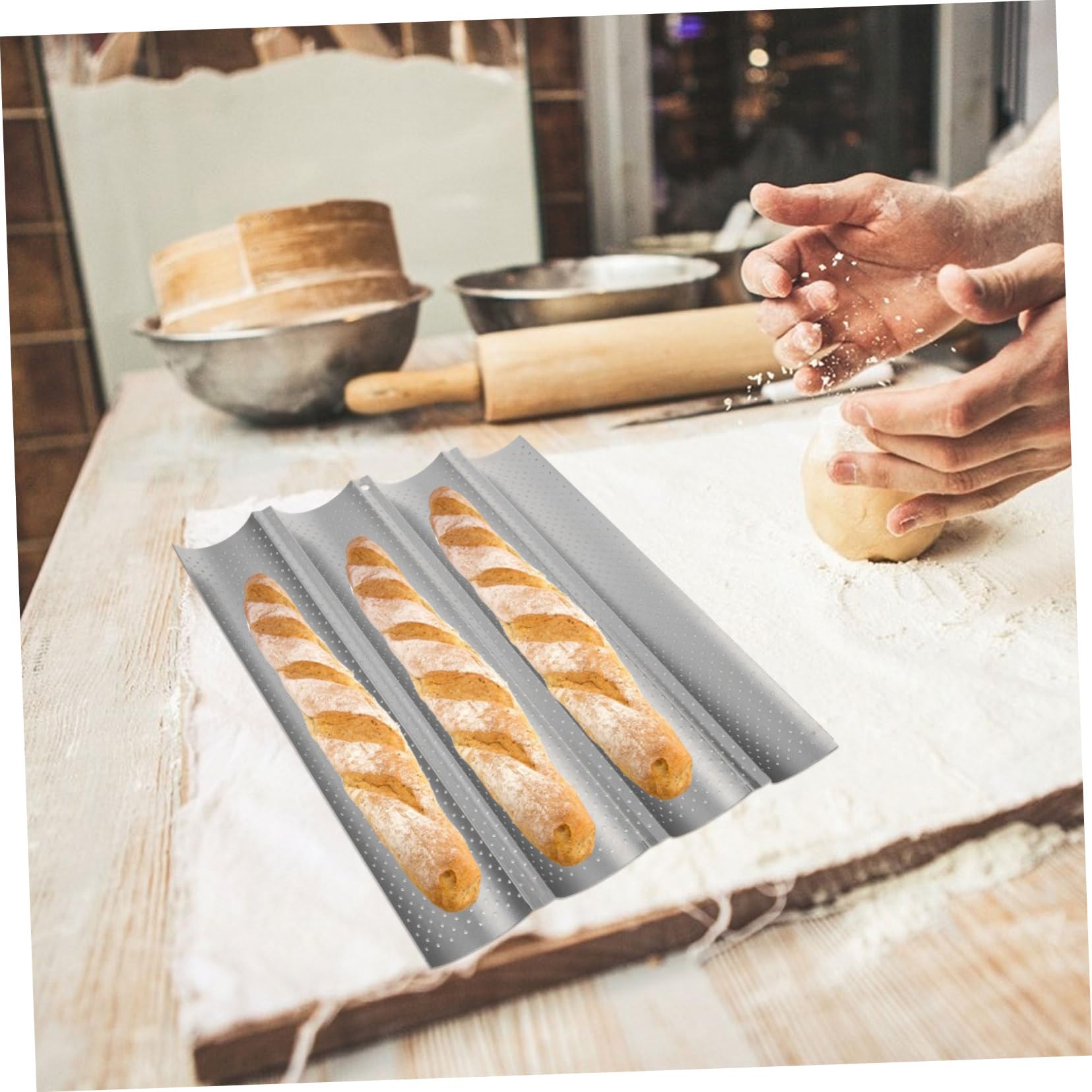 Teglia da Forno in Acciaio al Carbonio Pane Francese per 4 Scanalature