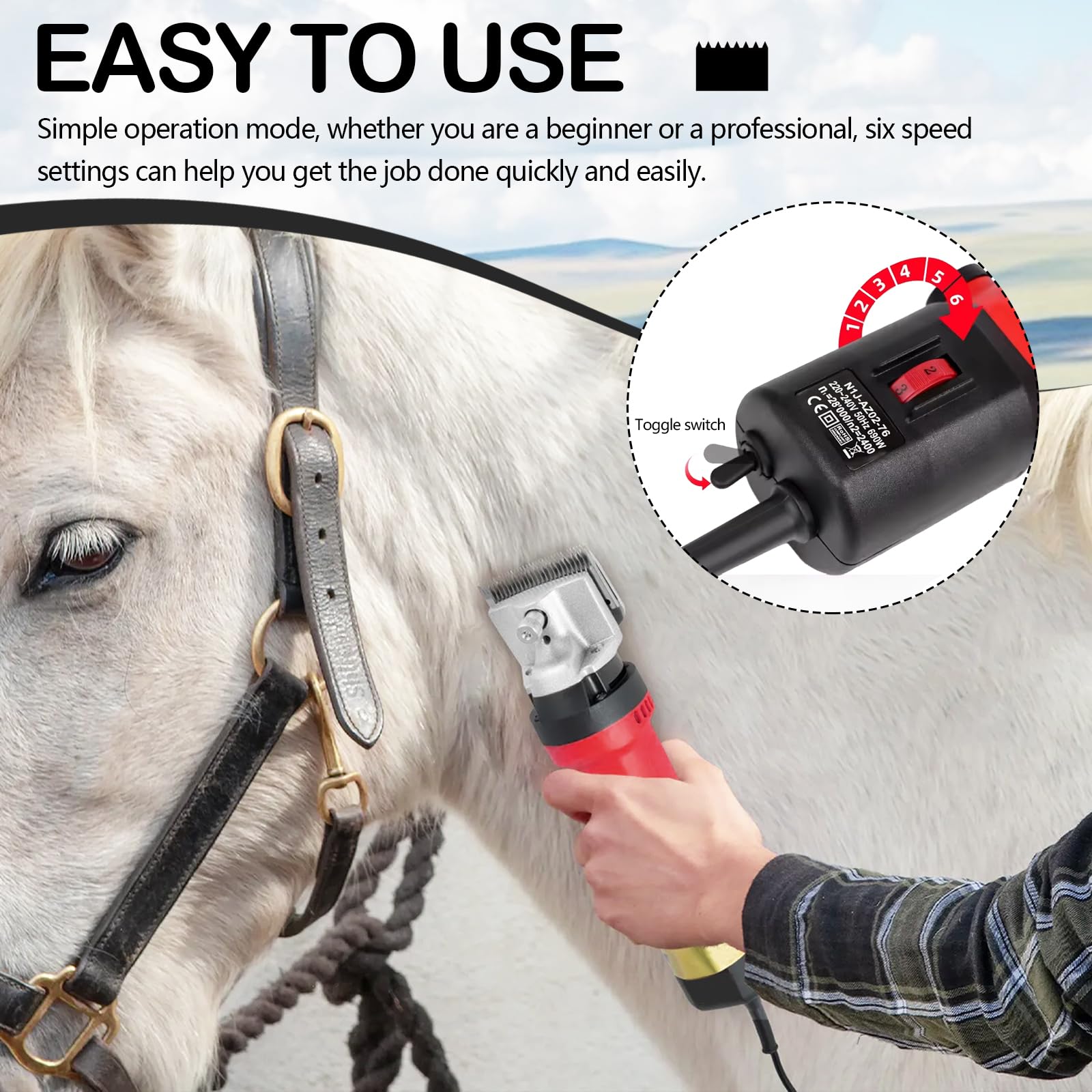 Tondeuse Chevaux Professionnelle 220V 690W Lame 77mm Moteur 2800 tr/min