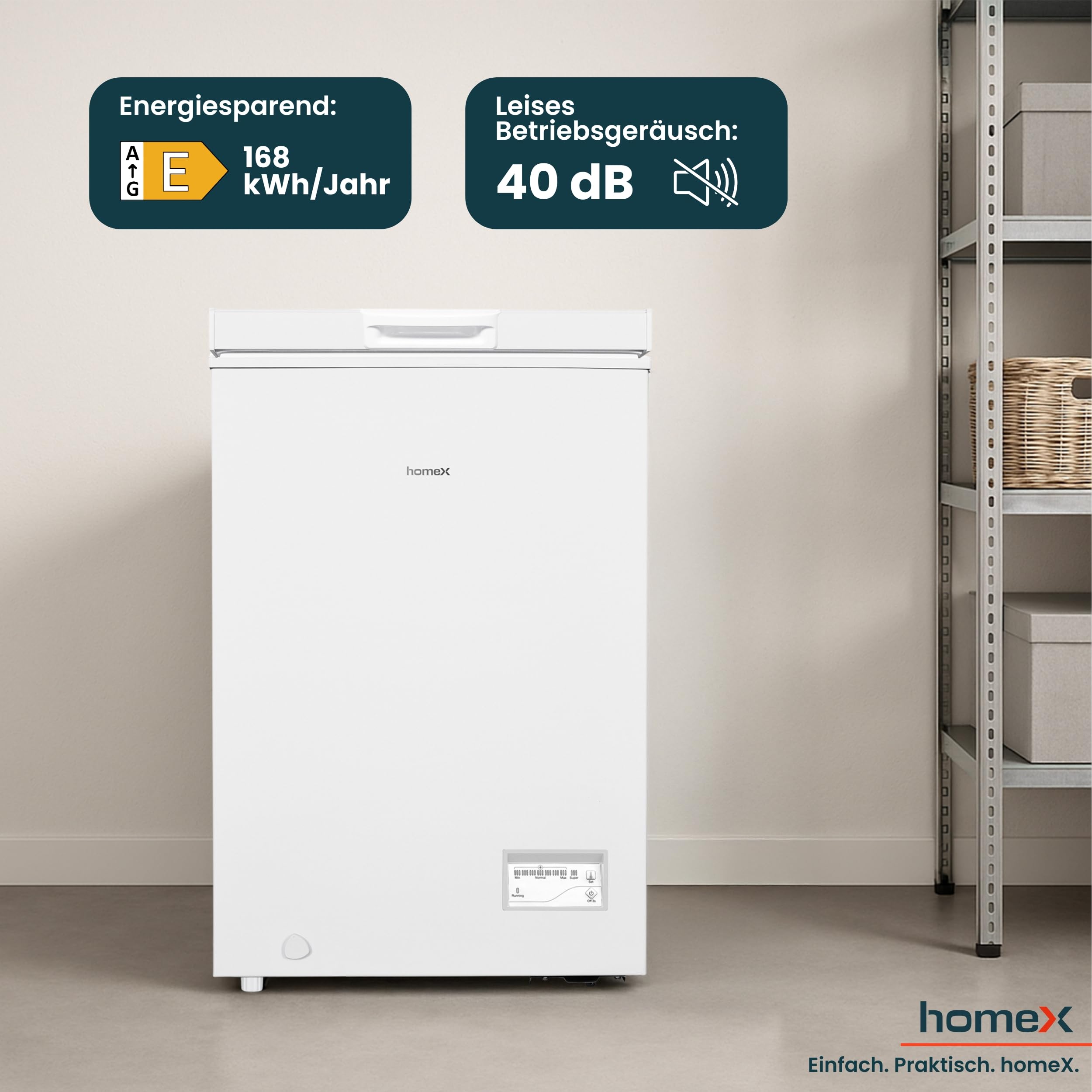 homeX Gefriertruhe 98L 4-Sterne Super-Frost-Funktion LED-Display weiß FT1020-W