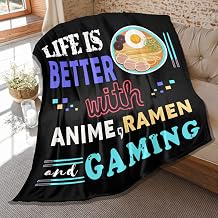 Anime Throw Blanket, Ramen Noodle Blankets,Life is Better with Gaming Gifts for Teen Boys Men Gamer Ramen Anime Lovers,Soft Lightweight Plush Flannel Game Themed Quilt,50 in x 40 in