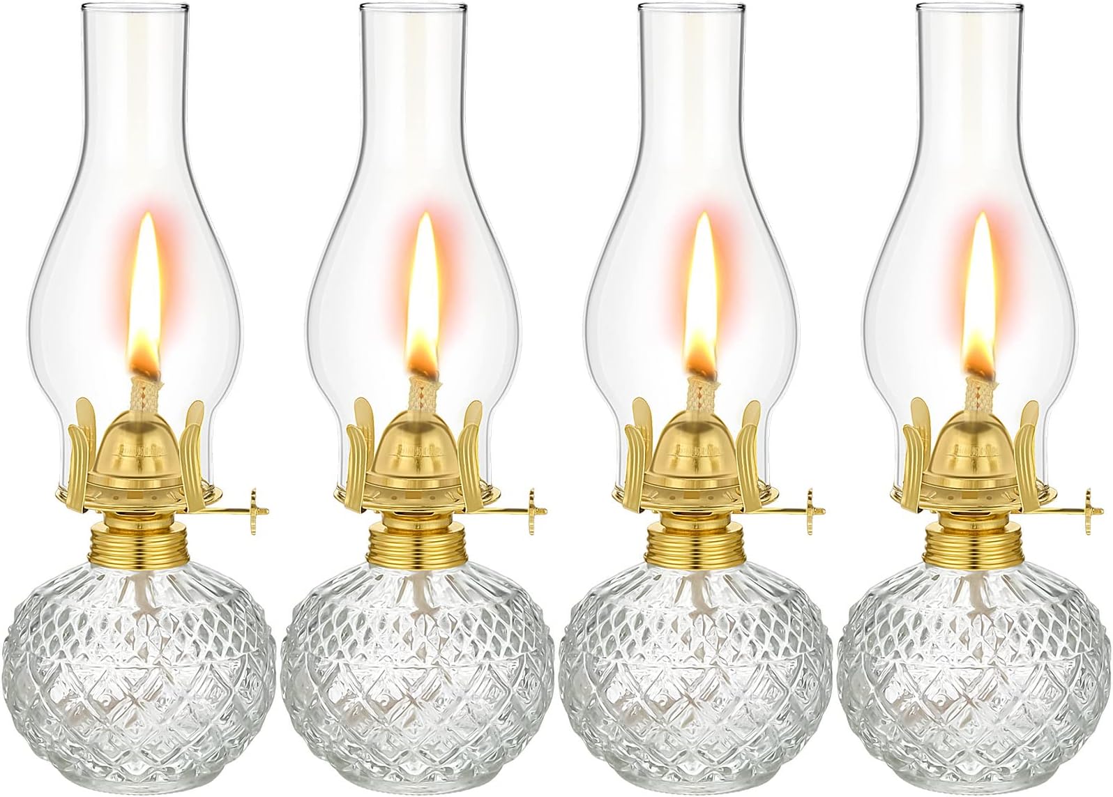 Riakrum 4 Pieces Chamber Oil Lamps Glass Kerosene Oil Lamp Lantern Vintage Hurricane Lamp Oil Lantern Clear Chamber Glass Oil Lantern Lamp for Indoor Use Home Decor Emergency Lighting
