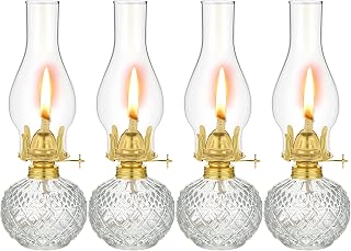 Riakrum 4 Pieces Large Chamber Oil Lamp for Indoor Use, Glass Kerosene Oil Lamp Lantern Vintage Hurricane Wick Light Classic Chamber Fuel Light Lantern for Home Tabletop Decor Emergency Lighting