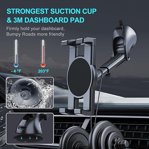 Miniatura 5 de Soporte para tablet de automóvil y parabrisas, soporte de teléfono con ventosa para iPad Pro 12.99.71110.5AirMini 6 5 4, Galaxy Tab, iPhone