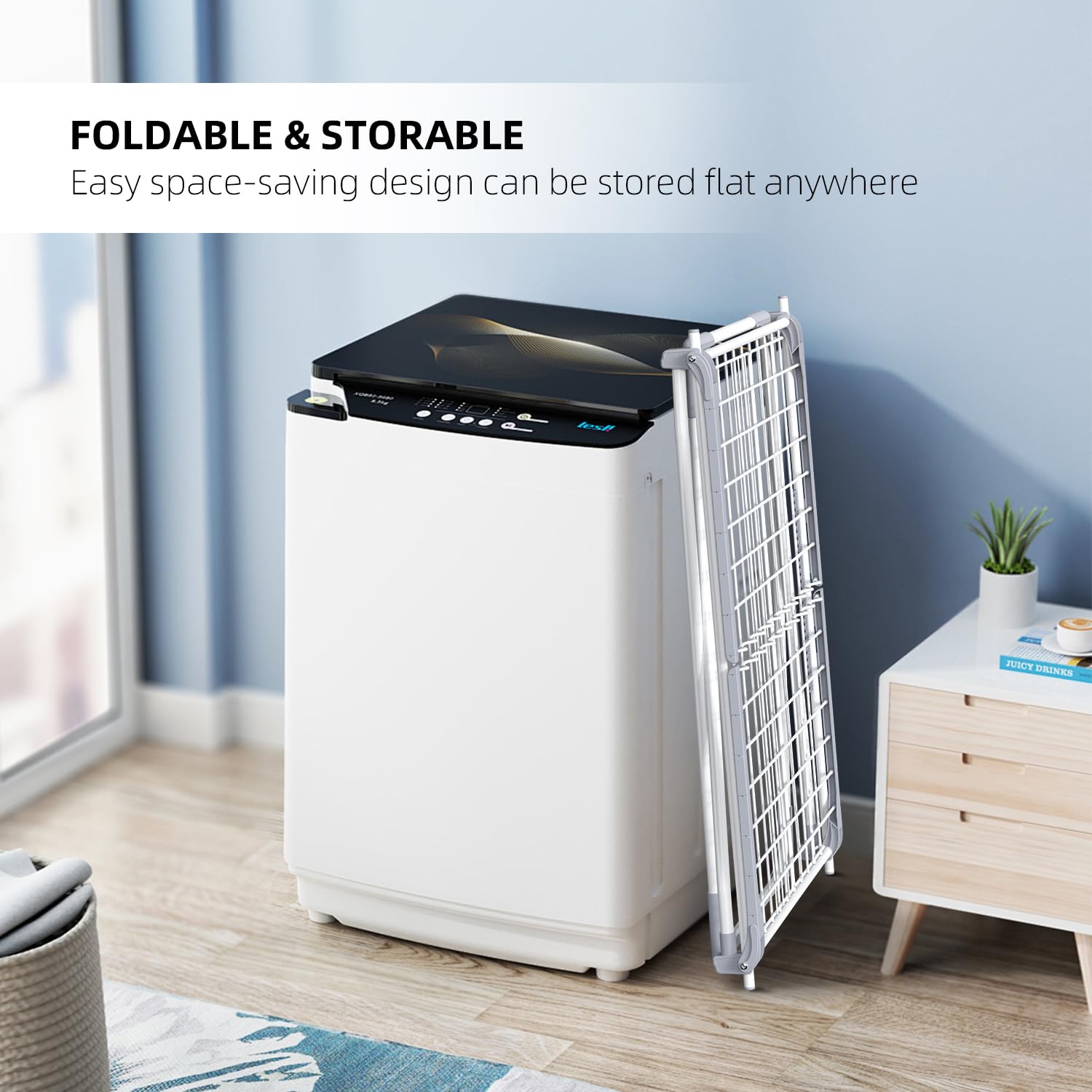 Séchoir à linge pliable avec 10 clips et 2 étagères à chaussures, égouttoir pliable pour vêtements, serviettes, 106,7 x 165,3 x 107,4 cm avec 4 ailes de mouettes, intérieur/extérieur (blanc)