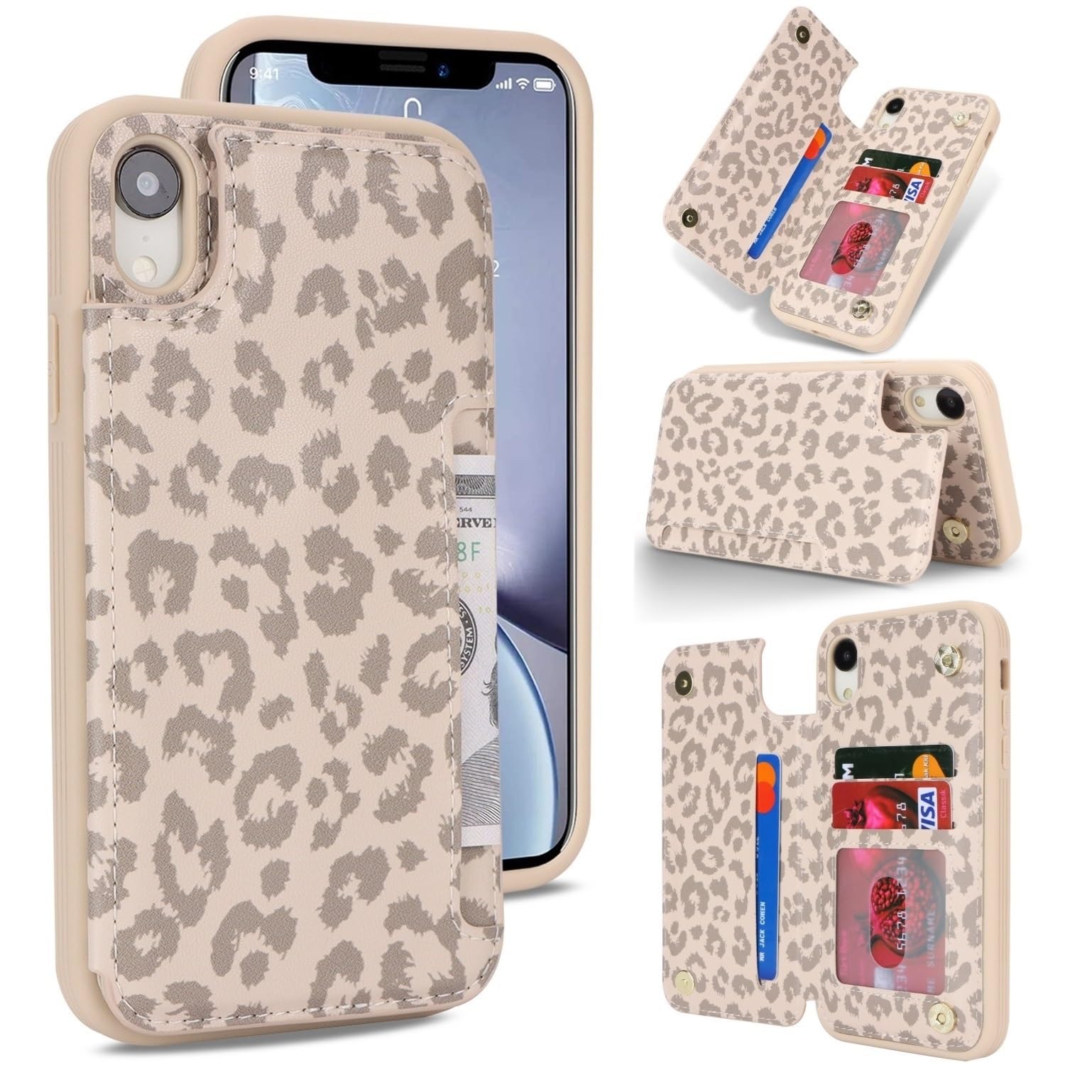 iCoverCase Compatible with iPhone XR Case with Card Holder, Wallet Phone Case for Women Men RFID Blocking PU Leather Protective Case 6.1 Inch (Beige