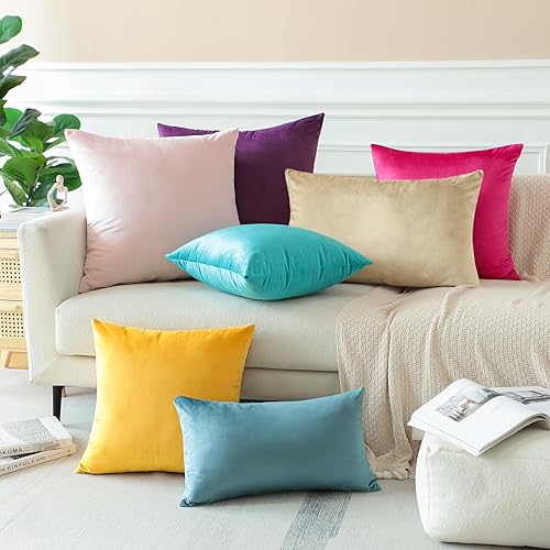 Miniatura 5 de OTOSTAR Paquete de 2 fundas de almohada decorativas de terciopelo suave y sólido de 16 x 24 pulgadas, fundas de almohada lumbares, fundas de