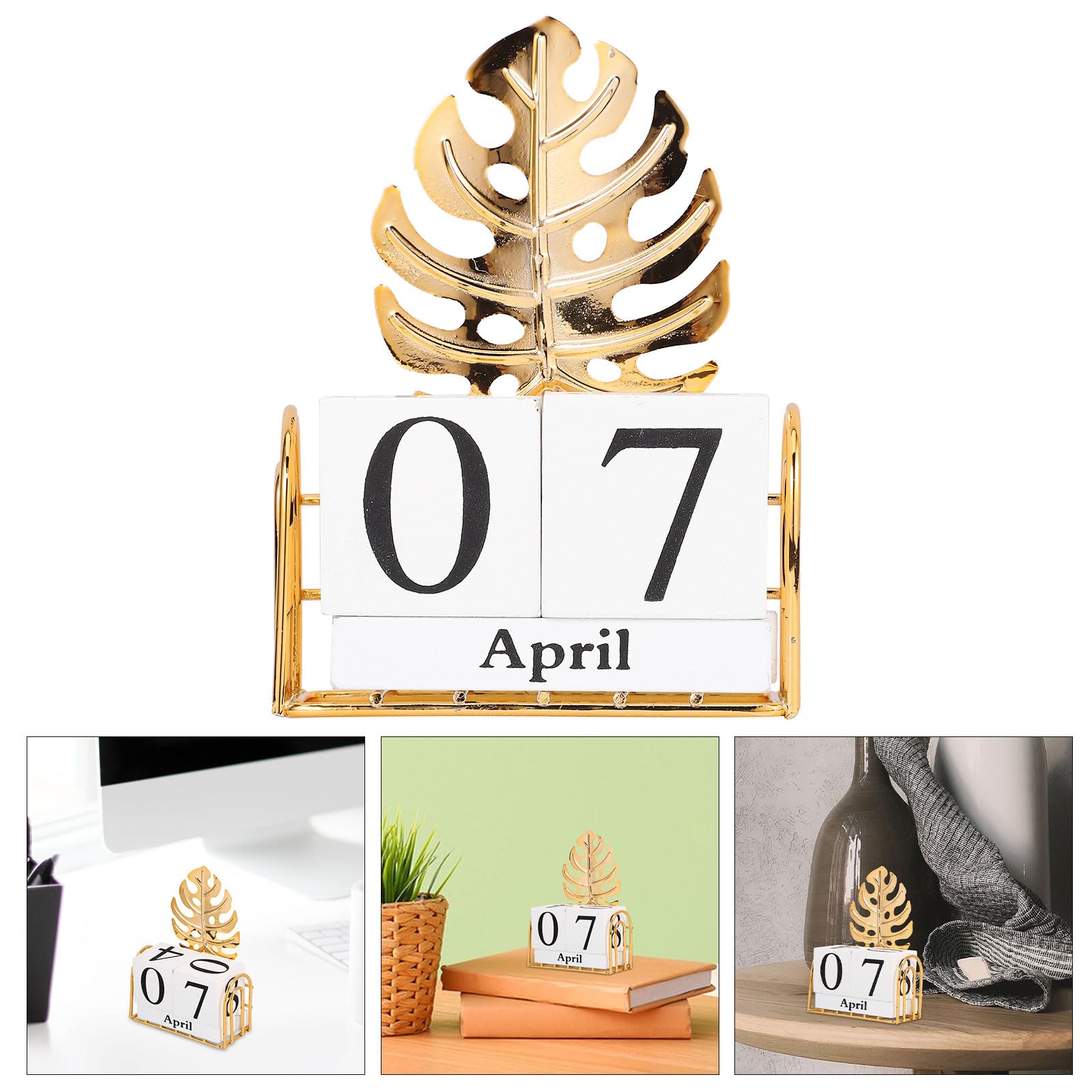 MAGICLULU Calendario Perpetuo da Tavolo in Legno e Ferro Decorazione Oro, Supporto per Calendario da Tavolo, per Uffici e Caffè Stile Decorativo Elegante