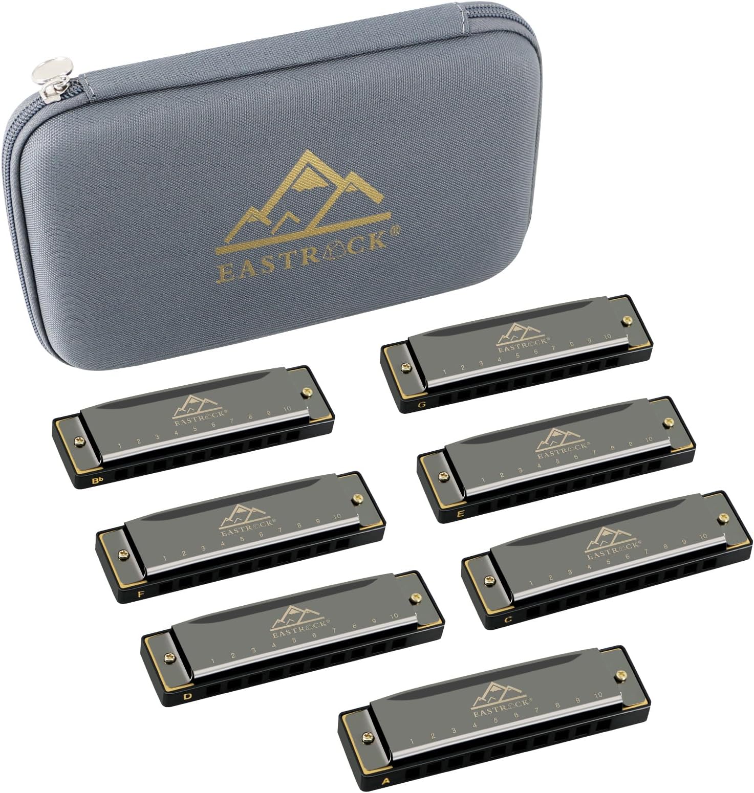 EASTROCK Harmonica Set of 7, 10 Holes Blues Harp Mouth Organ Harmonica Set with 7 keys, C D E F G A Bb Key, Diatonic Harmonica for Professional Player, Beginner, Students gifts, Adult, Friends, Gift