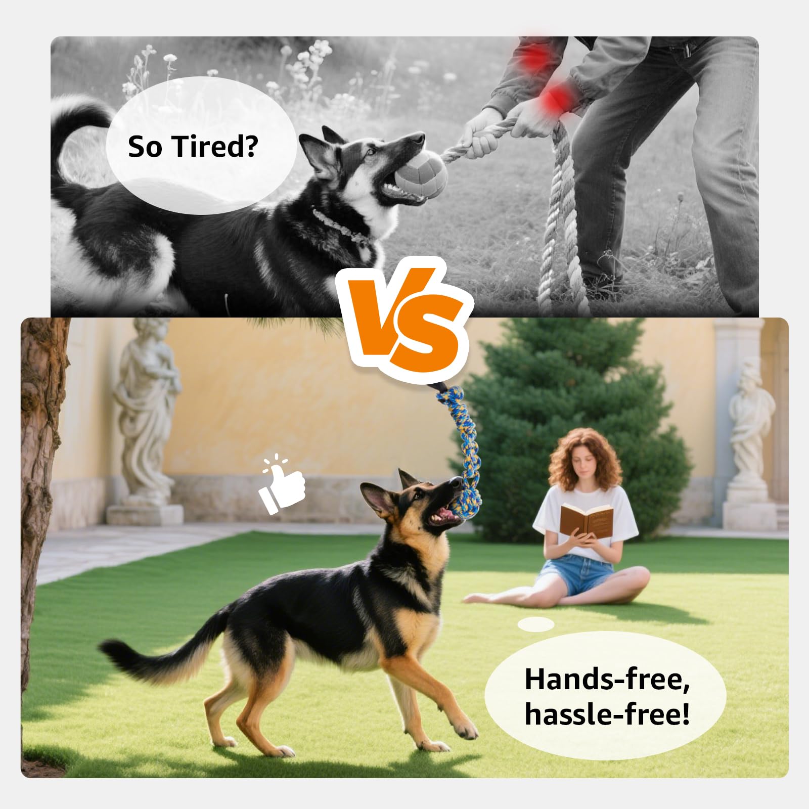 LOOBANI Juguete elástico para Exteriores, Juguete para Perros Colgantes del árbol para Perros pequeños a Grandes, Cuerda de Juego interactiva y Correa con Cuerda para Masticar (Negro)