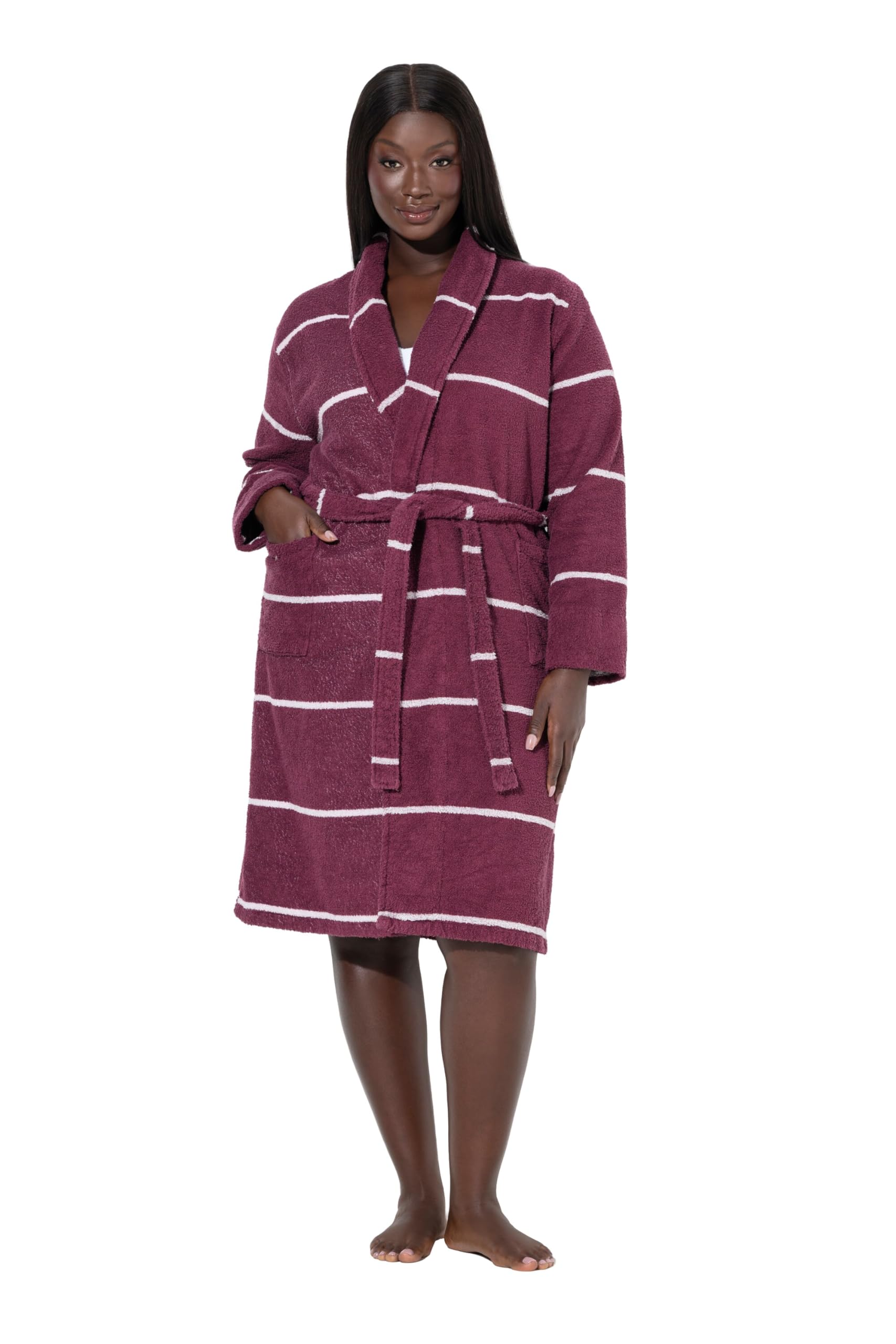 Ulla Popken Damen große Größen Übergrößen Plus Size Bademantel, Frottee, Ringel, Schalkragen, Langarm 833266