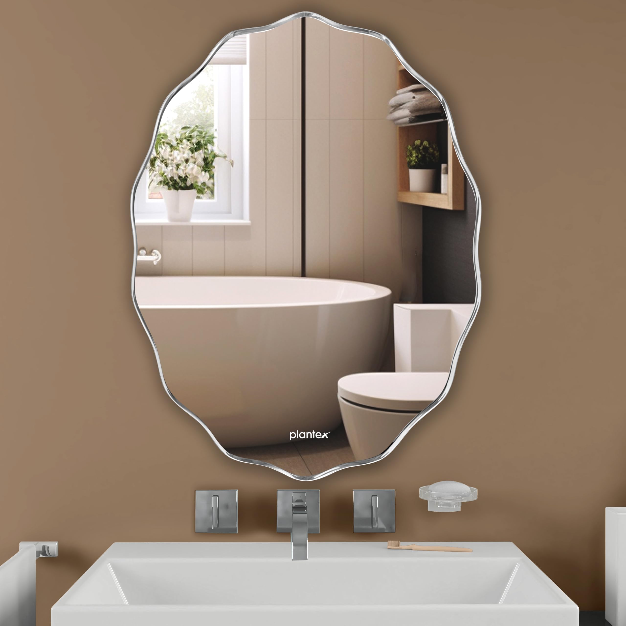 Plantex Glass Frameless Oval Mirror for Wall/Mirror with Beveled Smooth Edges/Mirror for Bathroom/Dressing Room/Living Room/Bedroom/Entryway - (18 X 24 Inch), Clear