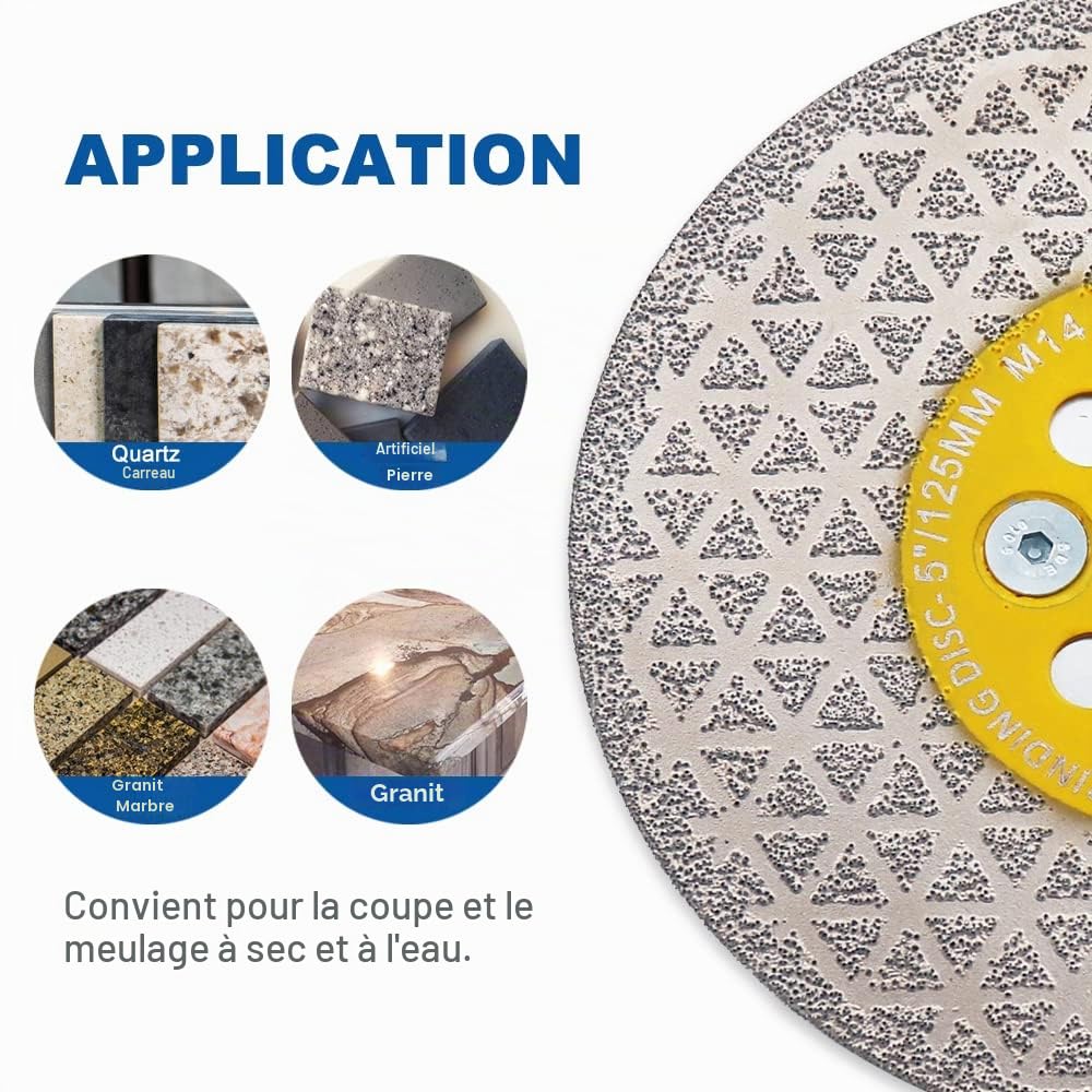 HIGHDRIL Disque Diamant pour Carrelage - 125mm x M14 Brasé Sous Vide Disque de Coupe et Meulage pour Marbre Granit Béton Céramique Carrelage