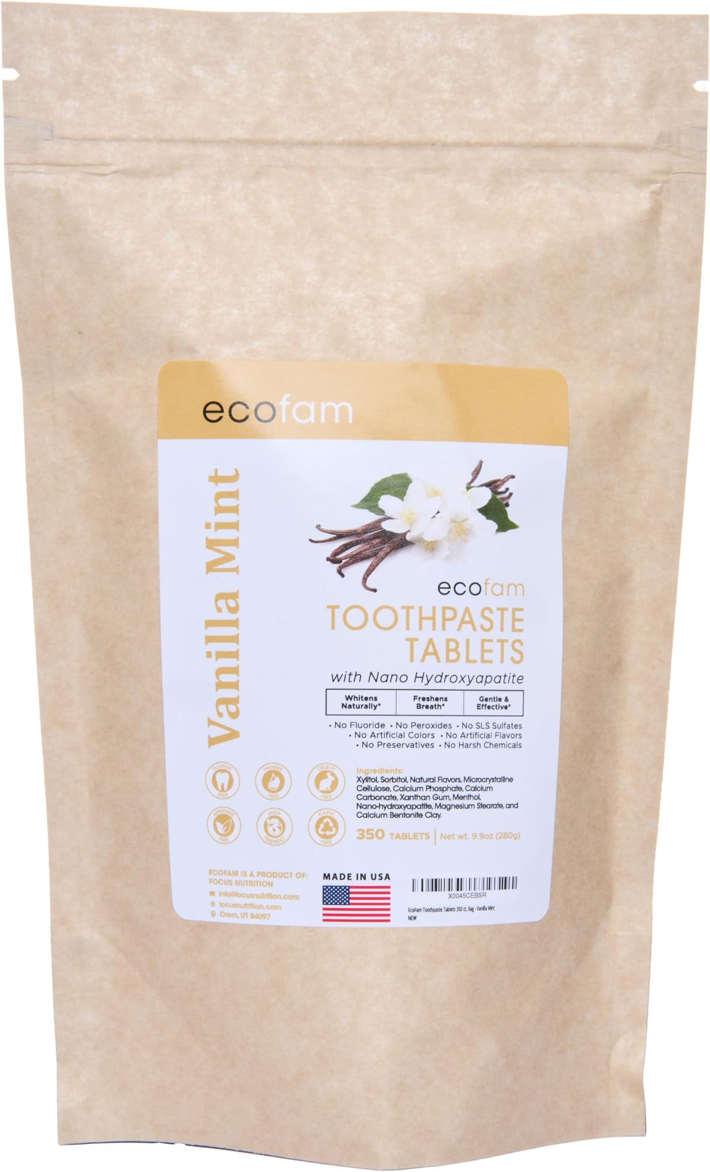 - Toothpaste Tablets – Vanilla Mint | Nano Hydroxyapatite Toothpaste Tablets Chewable | Fluoride Free l 350 Tabs