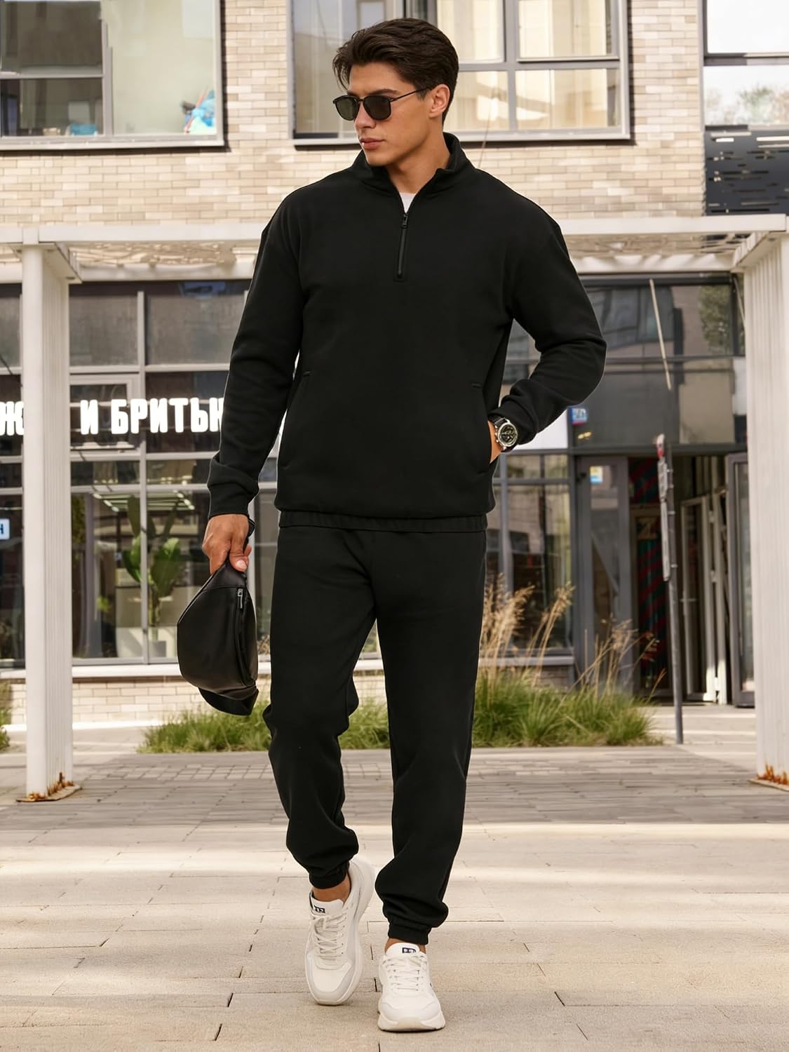 Men's Quarter Zip Up Tracksuits Mock Neck Sweatshirt And Sweatpants 2 Piece Outfits Athletic Half Zip Sweatsuit Men