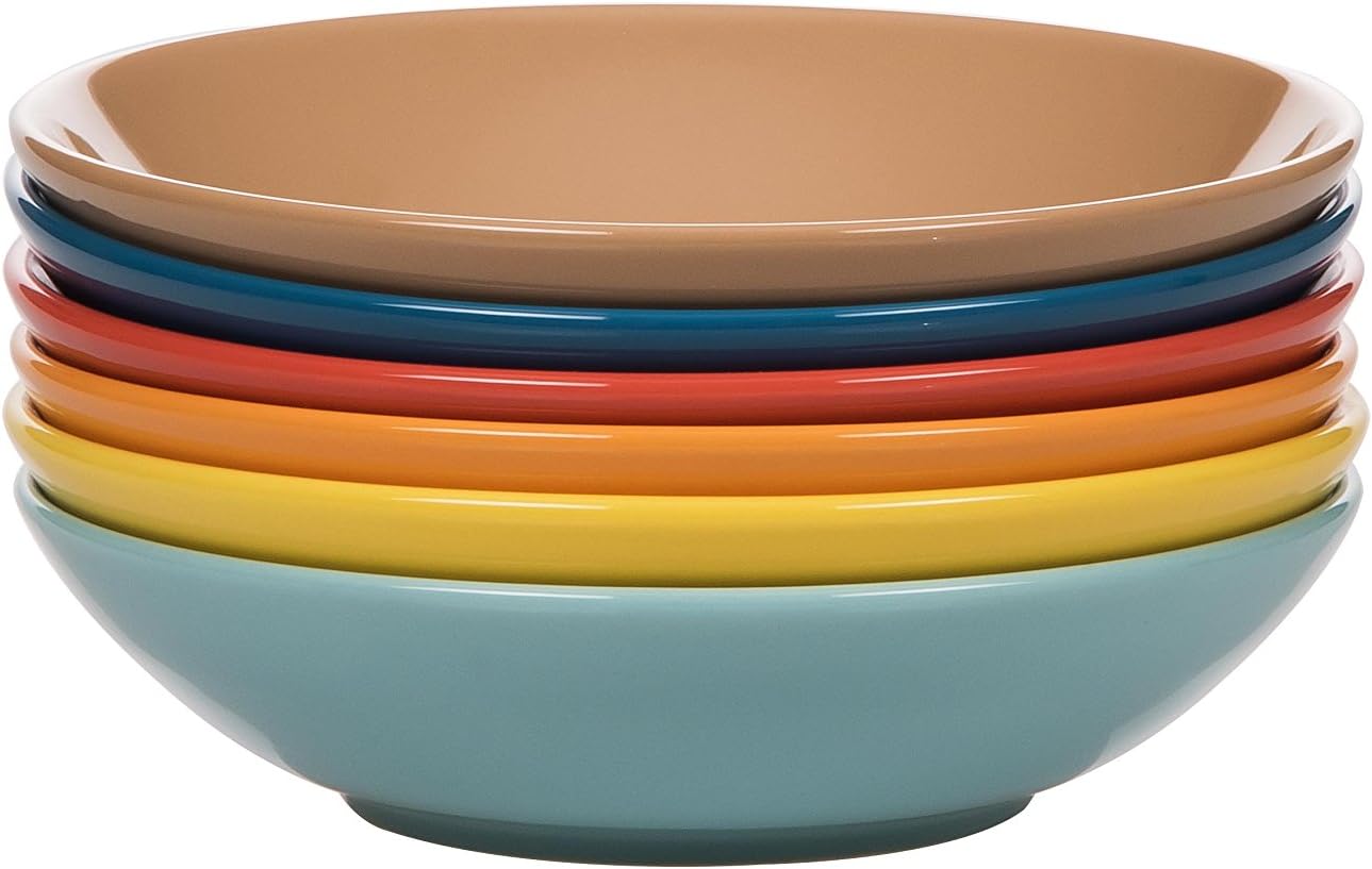 Kaleidos Classic Set of 6 Soup Plates, Stoneware (Stoneware), Blue/Yellow/Orange/Coral/Petrol Blue/Brown, 21 x 21 x 10 cm