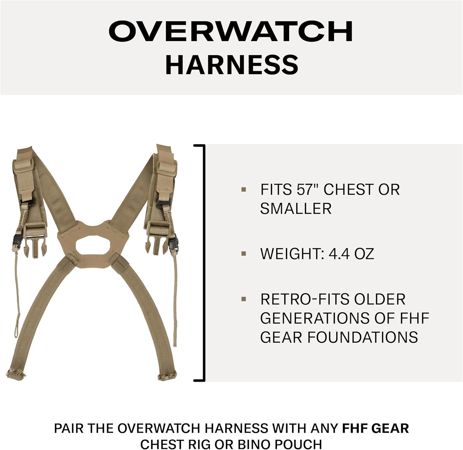 FHF Gear Overwatch Shoulder Harness – Comfortable Low-Profile Strap System with Bino Hangers for Binocular Packs & Chest Rigs