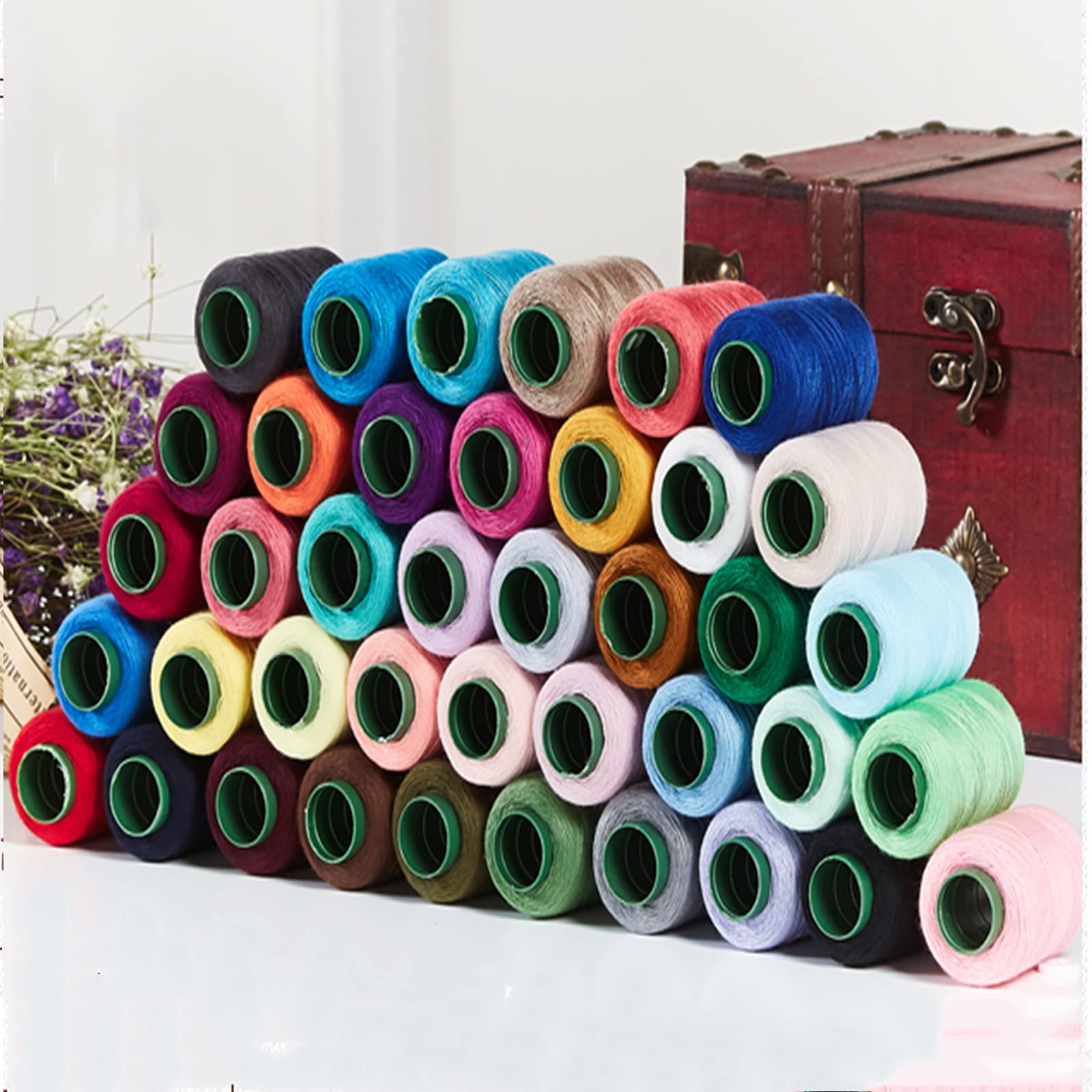 Kit de costura, caja de coser, juego de caja de costura de madera antigua, con hilo/aguja/tijeras y otros accesorios, adecuado para madres, abuelas, marrón
