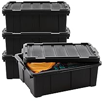 Iris Ohyama, Scatole Pieghevoli, 43L, Set di 4, Nero, Grande, Solido, Impilabile, Per Garage, Scaffali, Scatola Organizer, Plastica, Contenitore, DDSKT-430