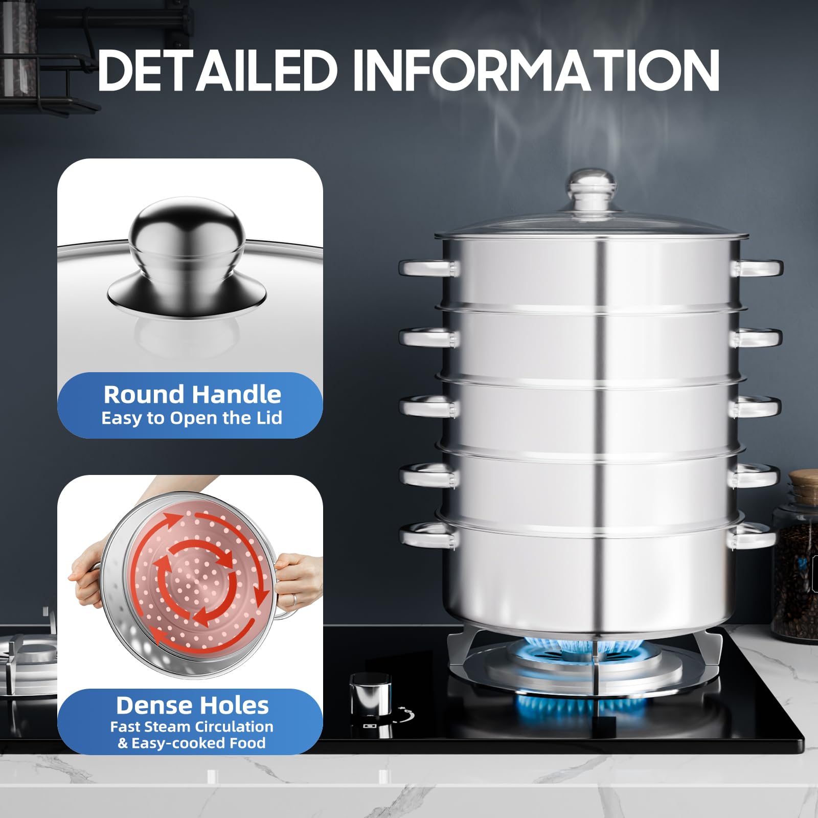 VEVOR Cuiseur Vapeur 28 Cm Cuit Vapeur Avec Marmite De 2,8 L Et Panier