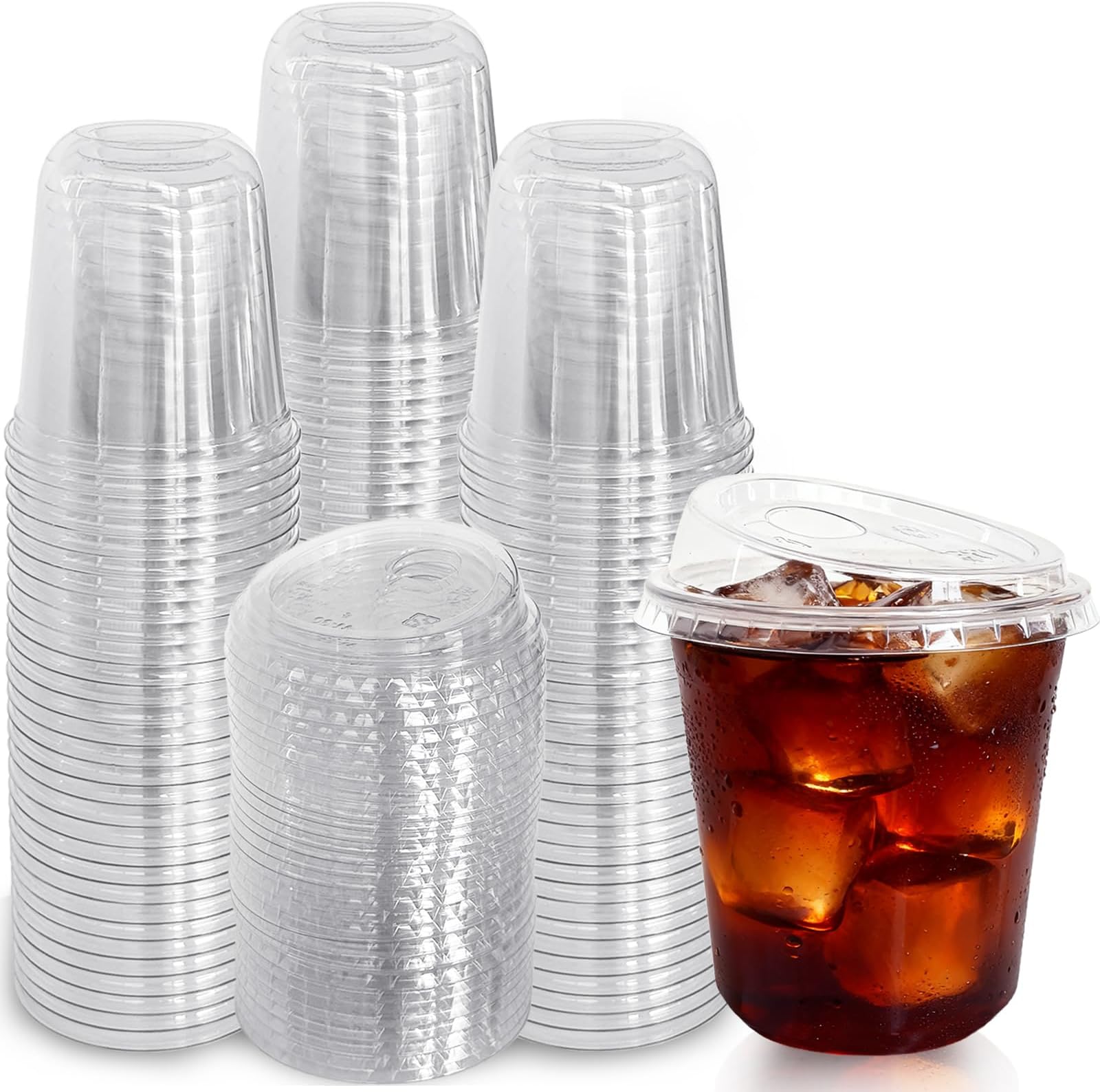 60 Pack Clear Plastic Cups with Strawless Sip Lids,12 oz Disposable PET Crystal Iced Coffee Cups with Lids,Round Bottom To Go Cup for Iced Coffee Juice Smoothie Cold Beverage Coffee Shops and Party